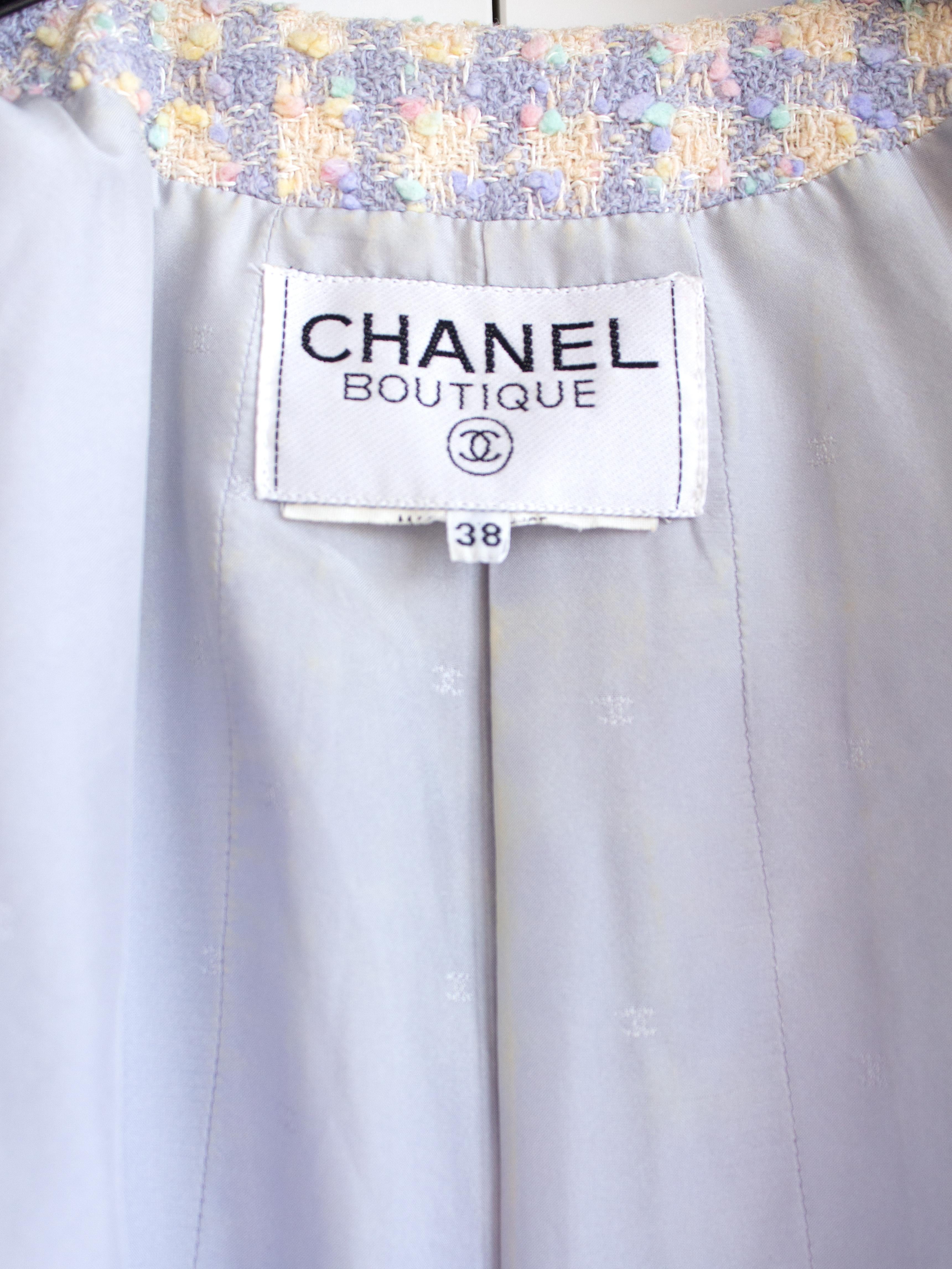 Chanel Vintage S/S 1994 Lilac Lavender Multicolor Runway 94P Jacket Skirt Suit For Sale 6