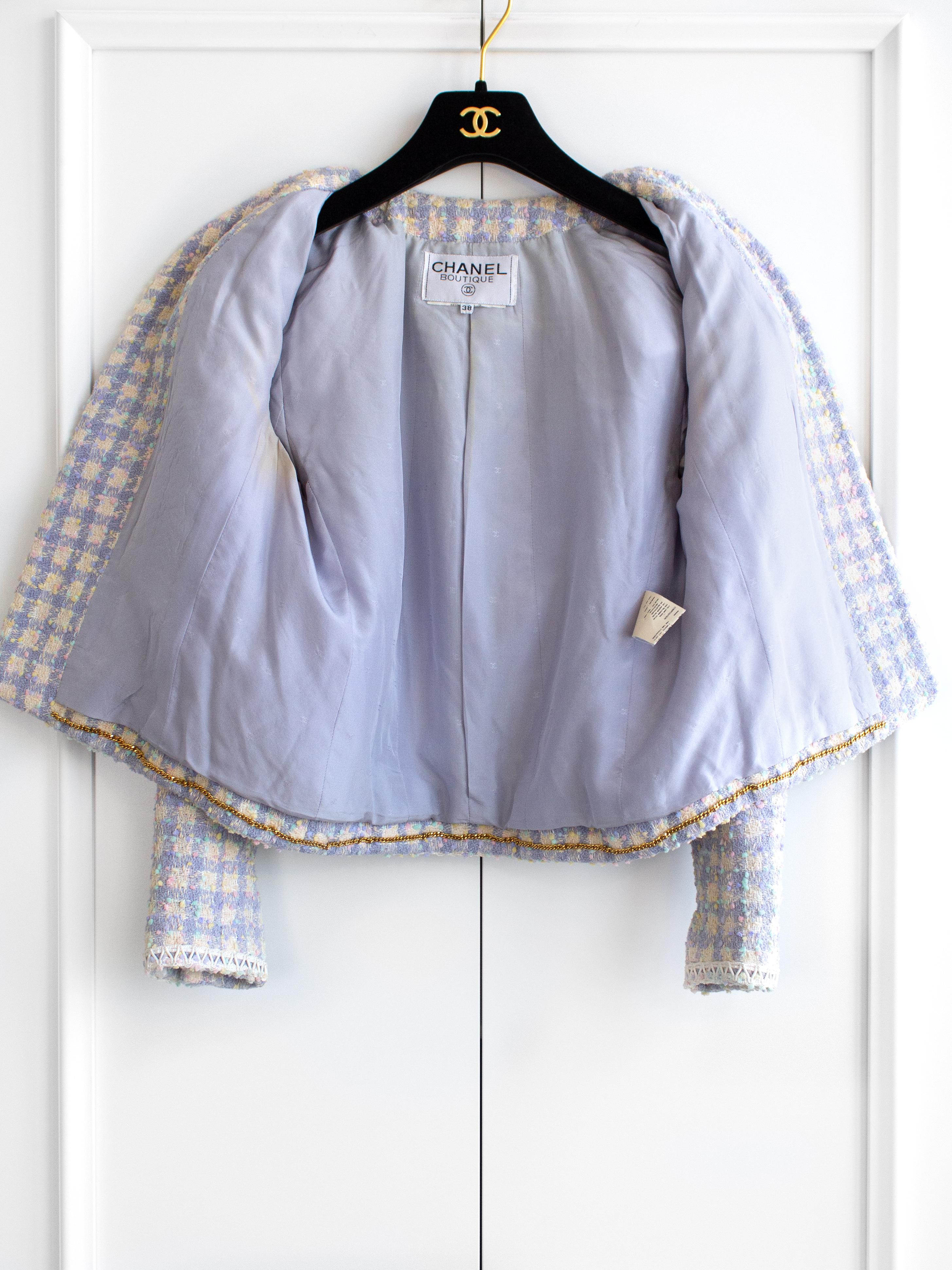 Chanel Vintage S/S 1994 Lilac Lavender Multicolor Runway 94P Jacket Skirt Suit For Sale 10