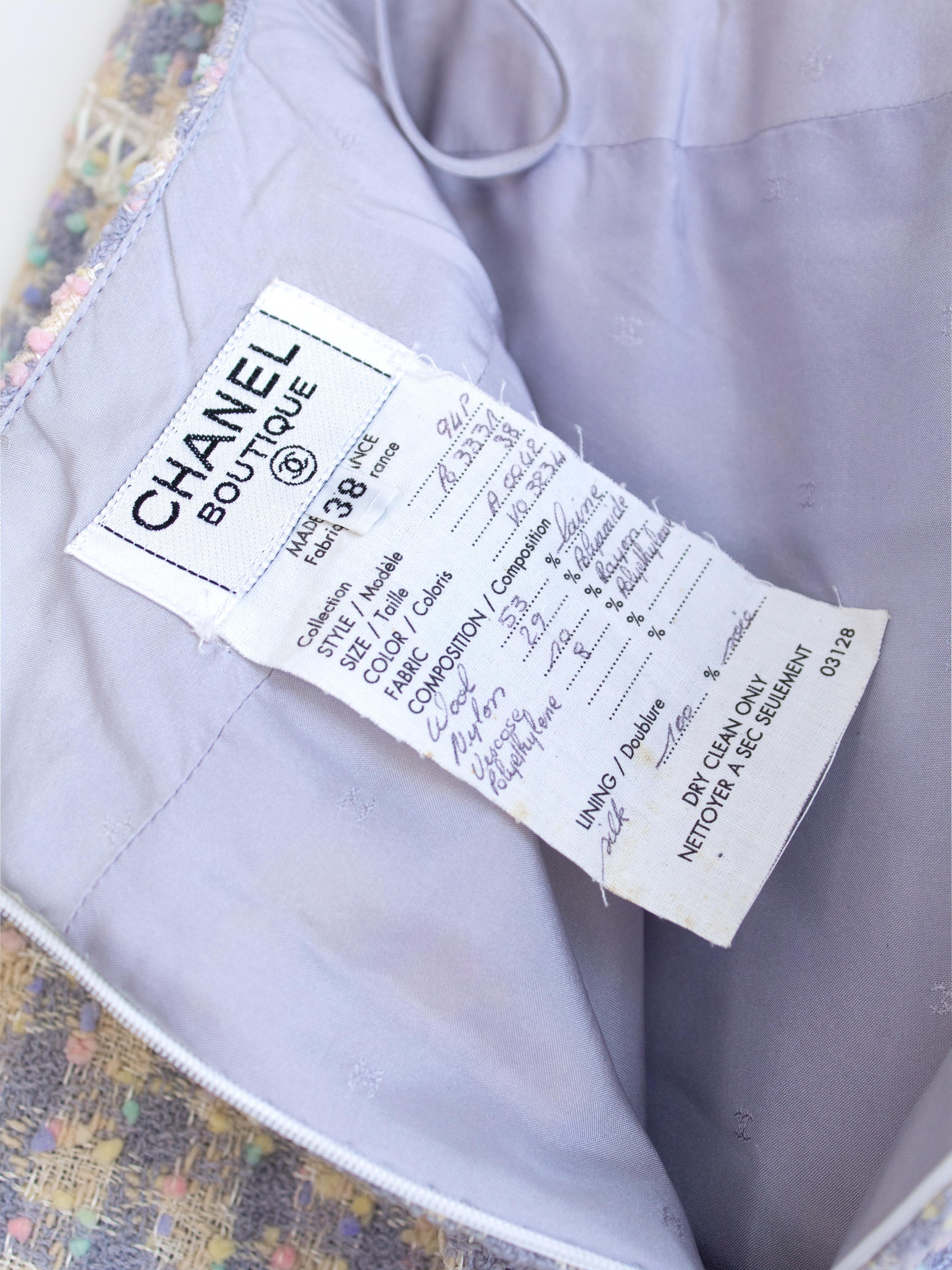 Chanel Vintage S/S 1994 Lilac Lavender Multicolor Runway 94P Jacket Skirt Suit For Sale 15