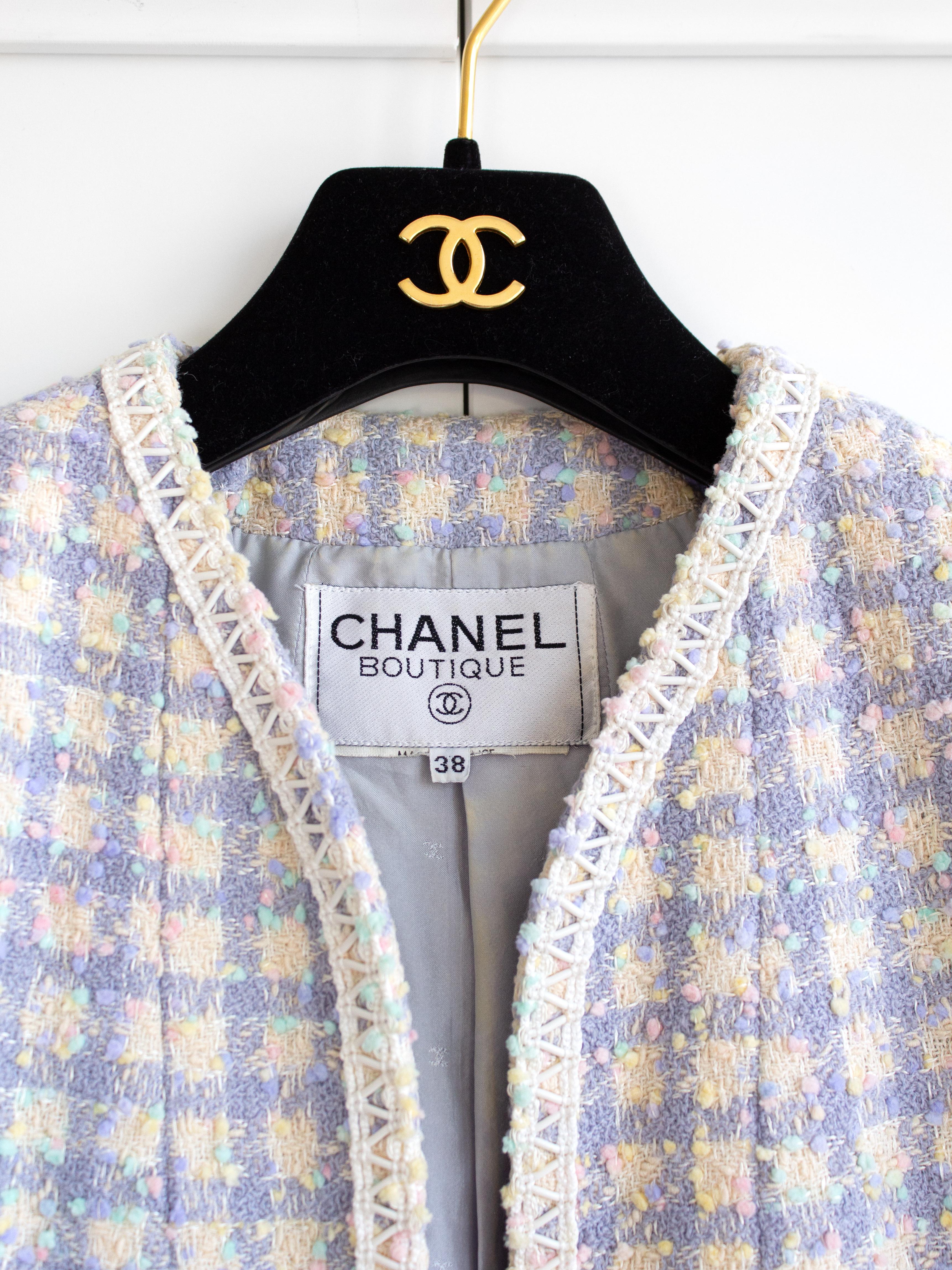 Chanel Vintage S/S 1994 Lilac Lavender Multicolor Runway 94P Jacket Skirt Suit For Sale 4
