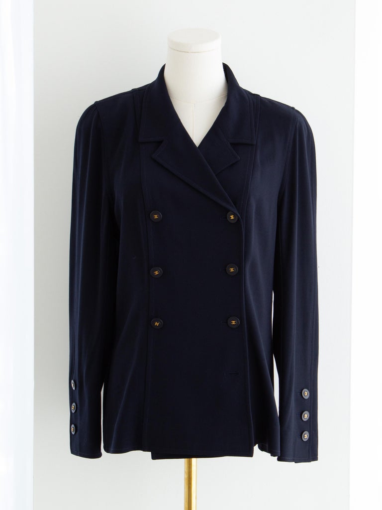 Chanel Vintage S/S 1994 Navy Blue Gold CC Double-Breasted 94P 