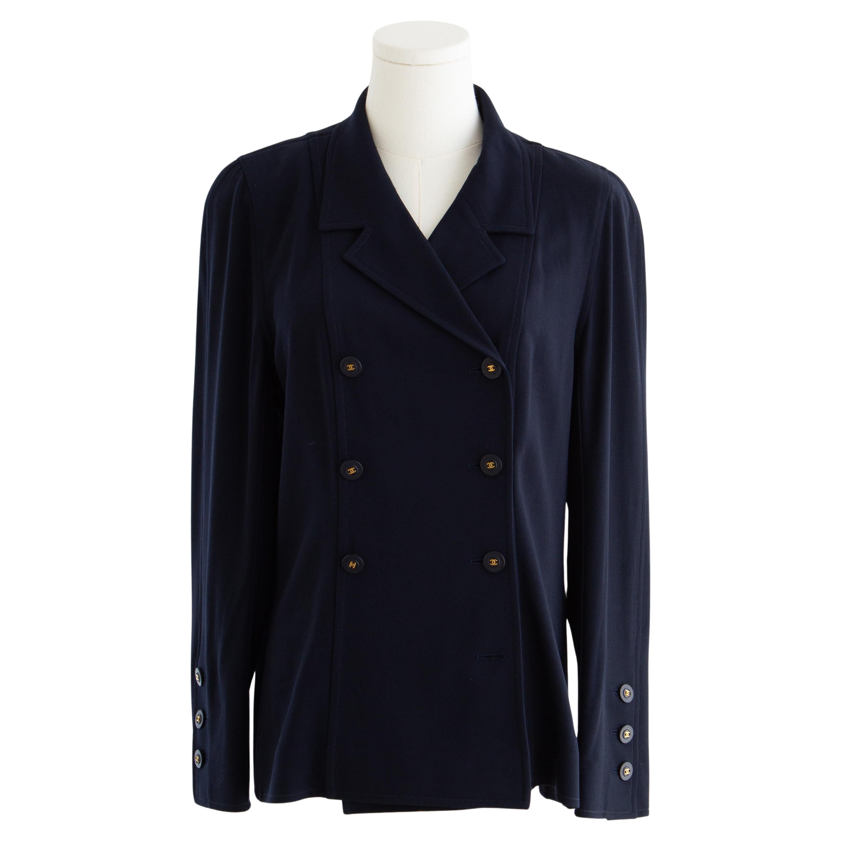 Chaqueta Chanel Vintage S/S 1994 Azul Marino Oro CC Doble Botón 94P