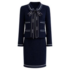 Chanel Vintage S/S 1994 Navy Blue Logo Bow 94P Jacket Skirt Suit
