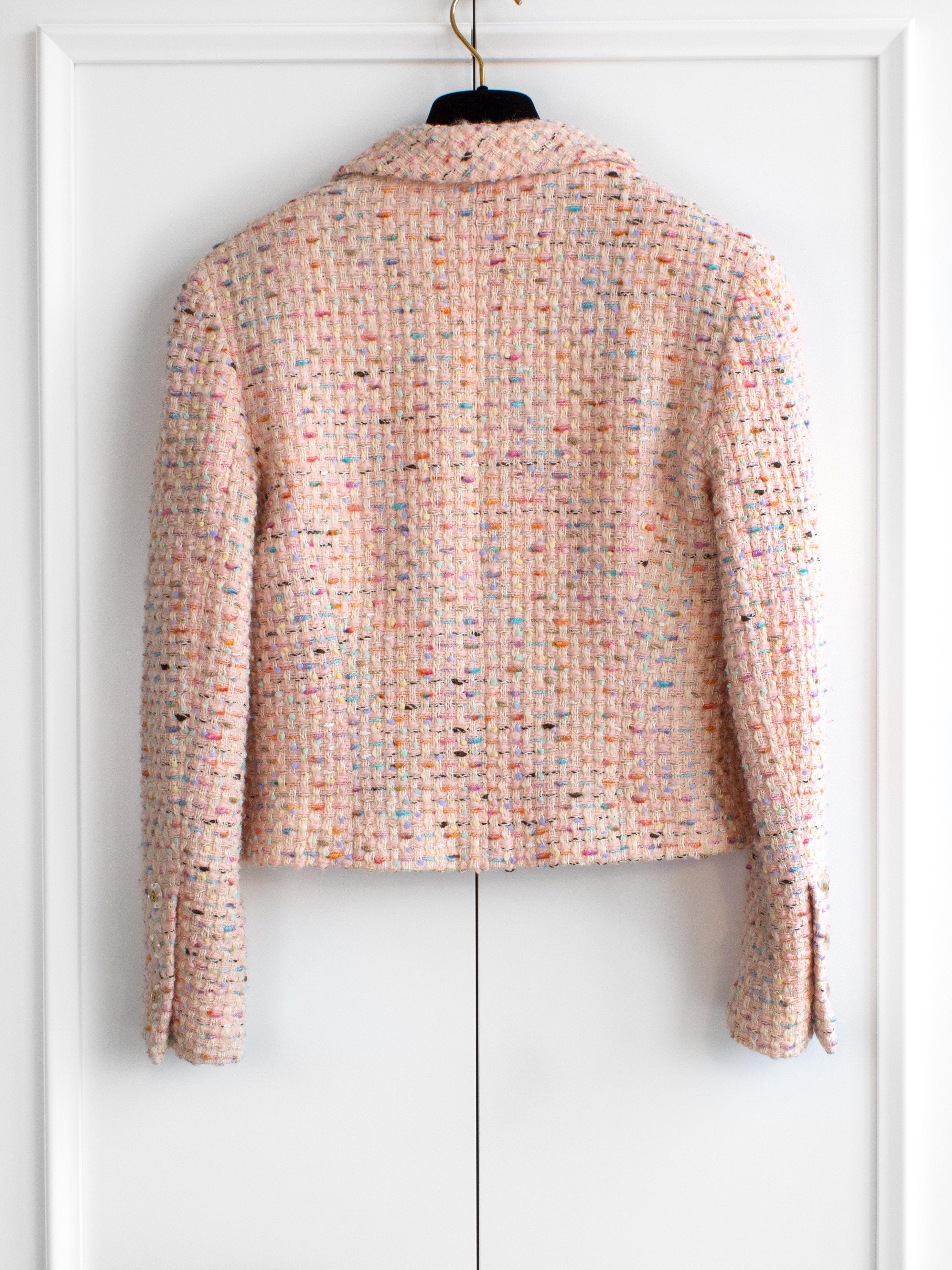 Women's Chanel Vintage S/S 1994 Pink Multicolor Tweed Lucite CC 94P Cropped Jacket