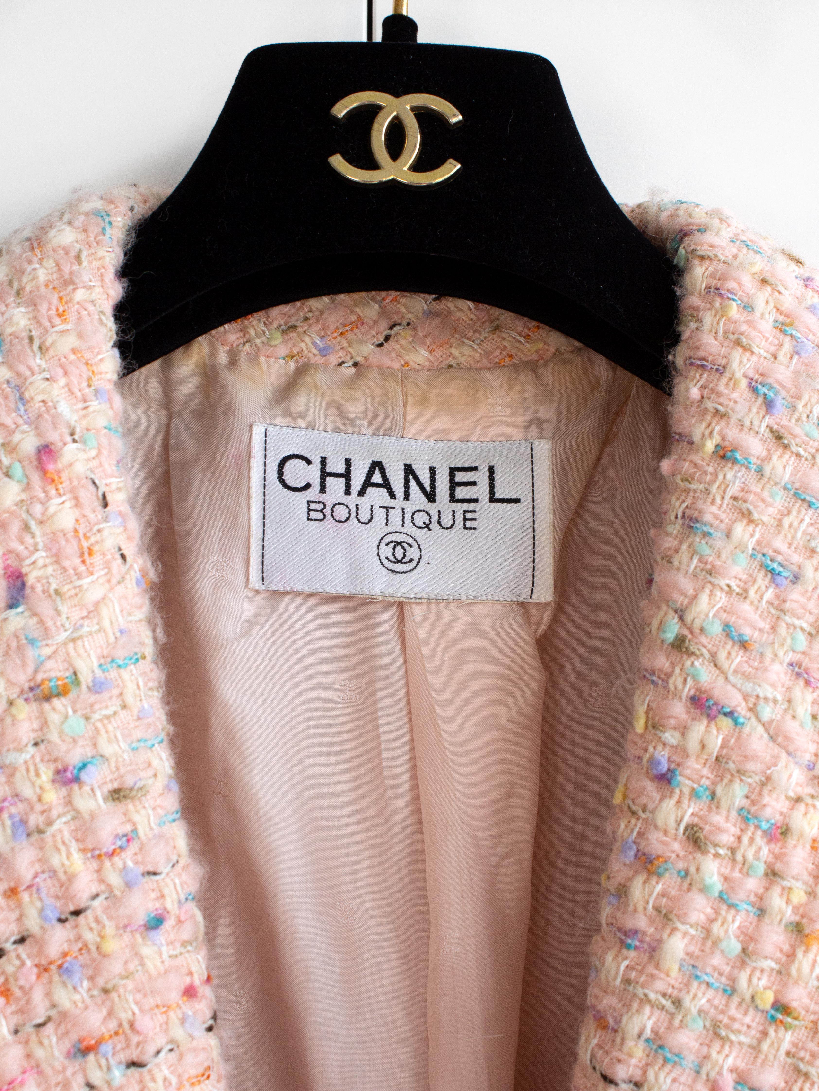 Chanel Vintage S/S 1994 Pink Multicolor Tweed Lucite CC 94P Cropped Jacket 1