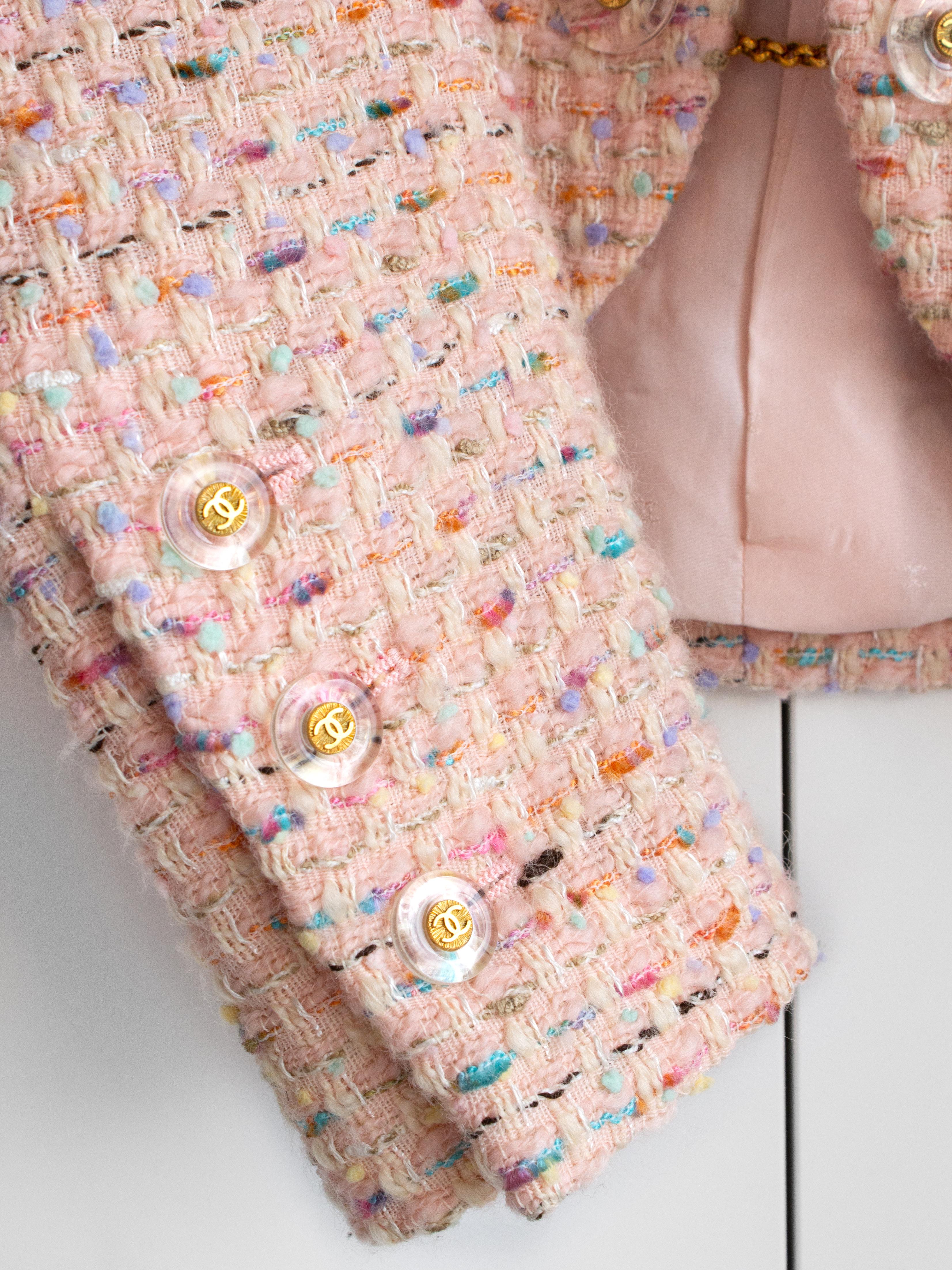Chanel Vintage S/S 1994 Pink Multicolor Tweed Lucite CC 94P Cropped Jacket 5