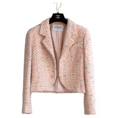 Chanel Vintage S/S 1994 Pink Multicolor Tweed Lucite CC 94P Cropped Jacket