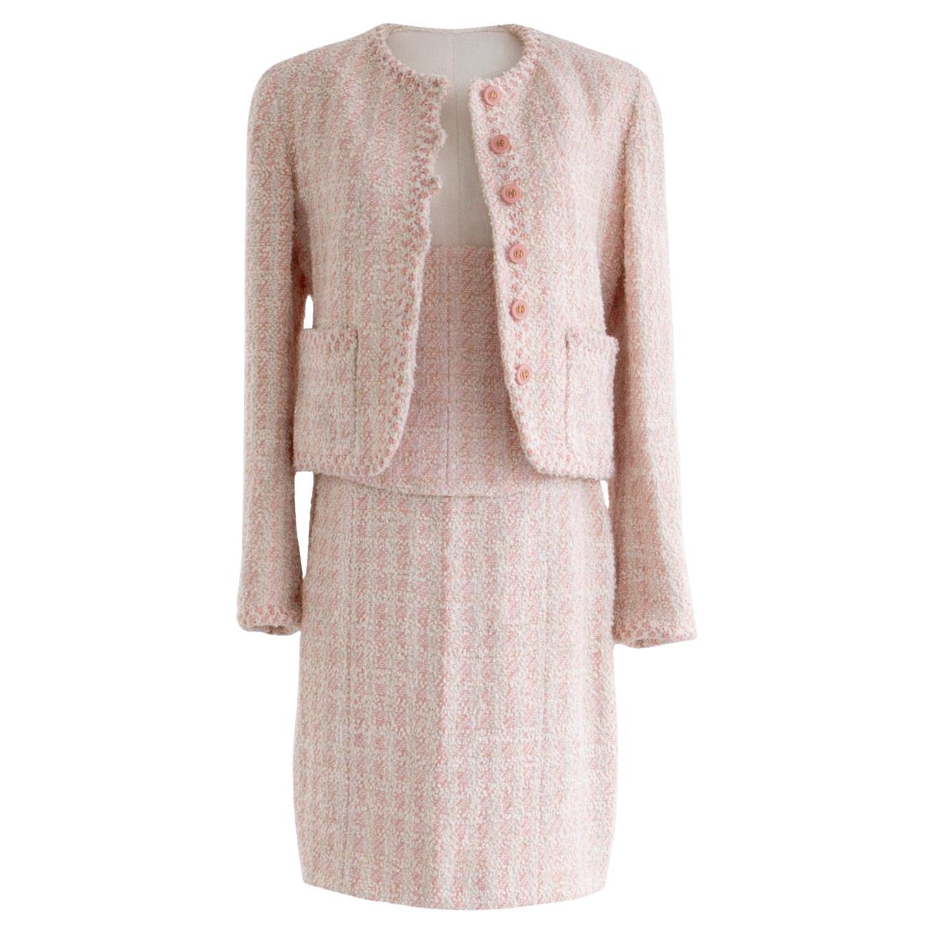 Chanel Vintage S/S 1994 Pink Tweed 3pcs Jacket Corset Skirt 94P Suit