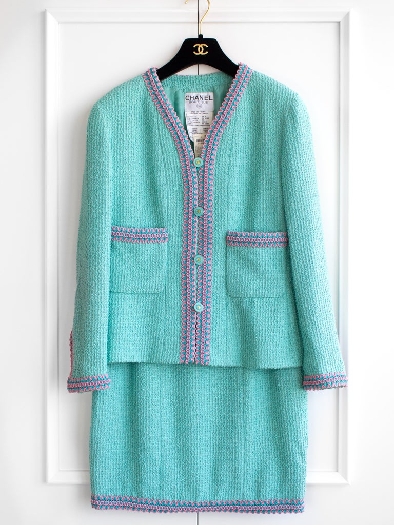 CHANEL Lavender Wool Jacket & Skirt Set Circa 1990s