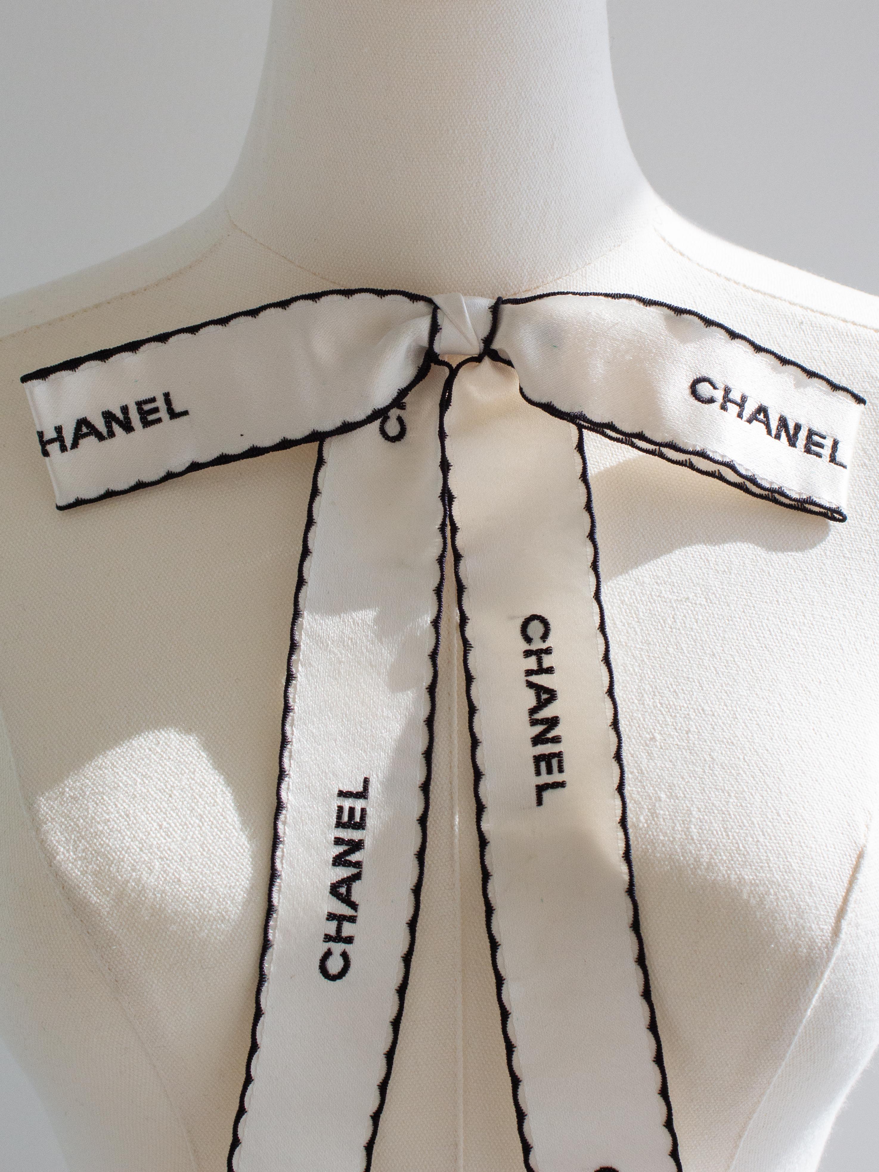 Beige Chanel Vintage S.S. White 1994 White Black Logo Bow Ribbon 94P Spilla