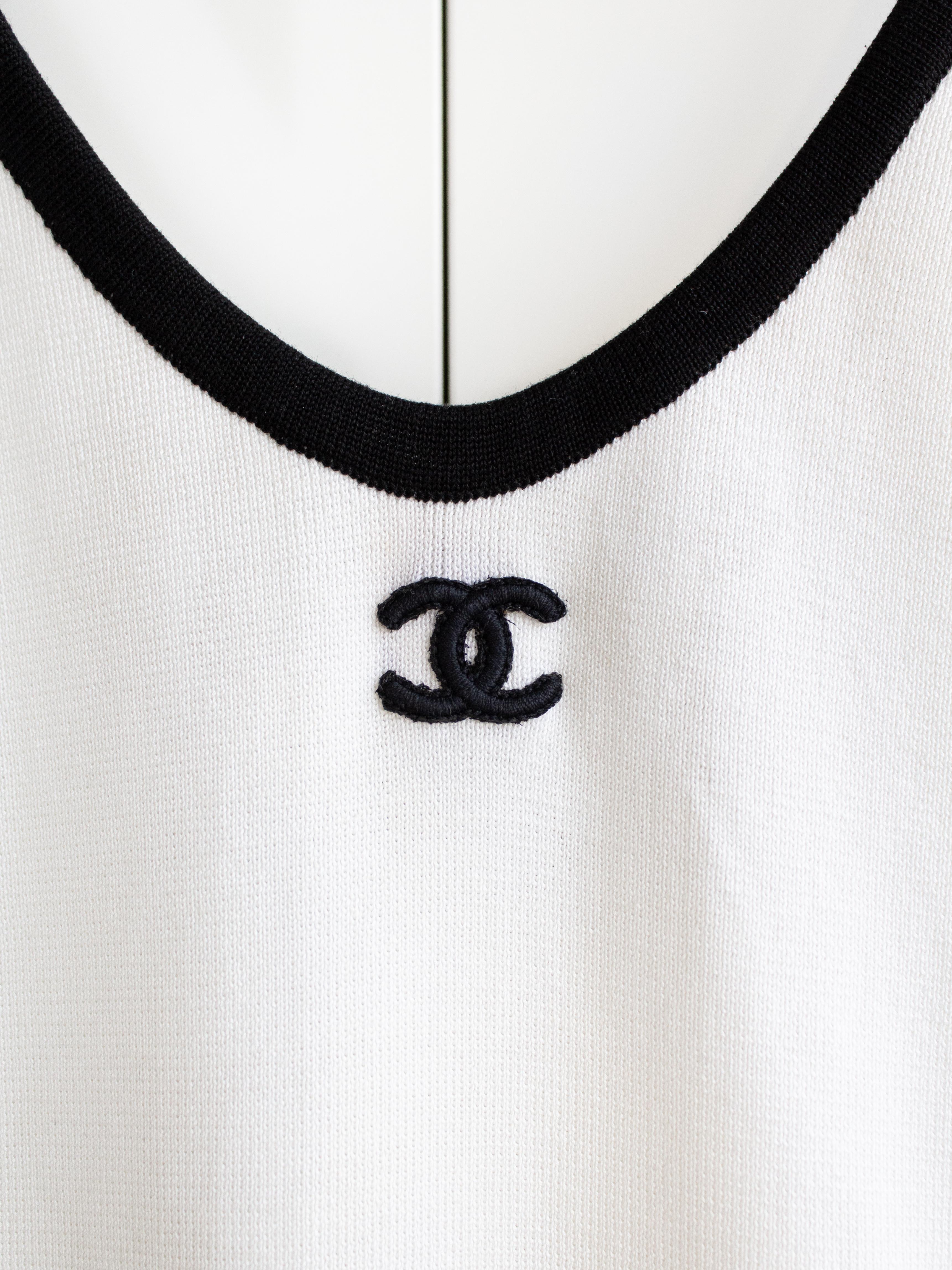 Chanel Vintage S/S 1994 White Black Trim CC Logo 94P Knit Bodysuit 1