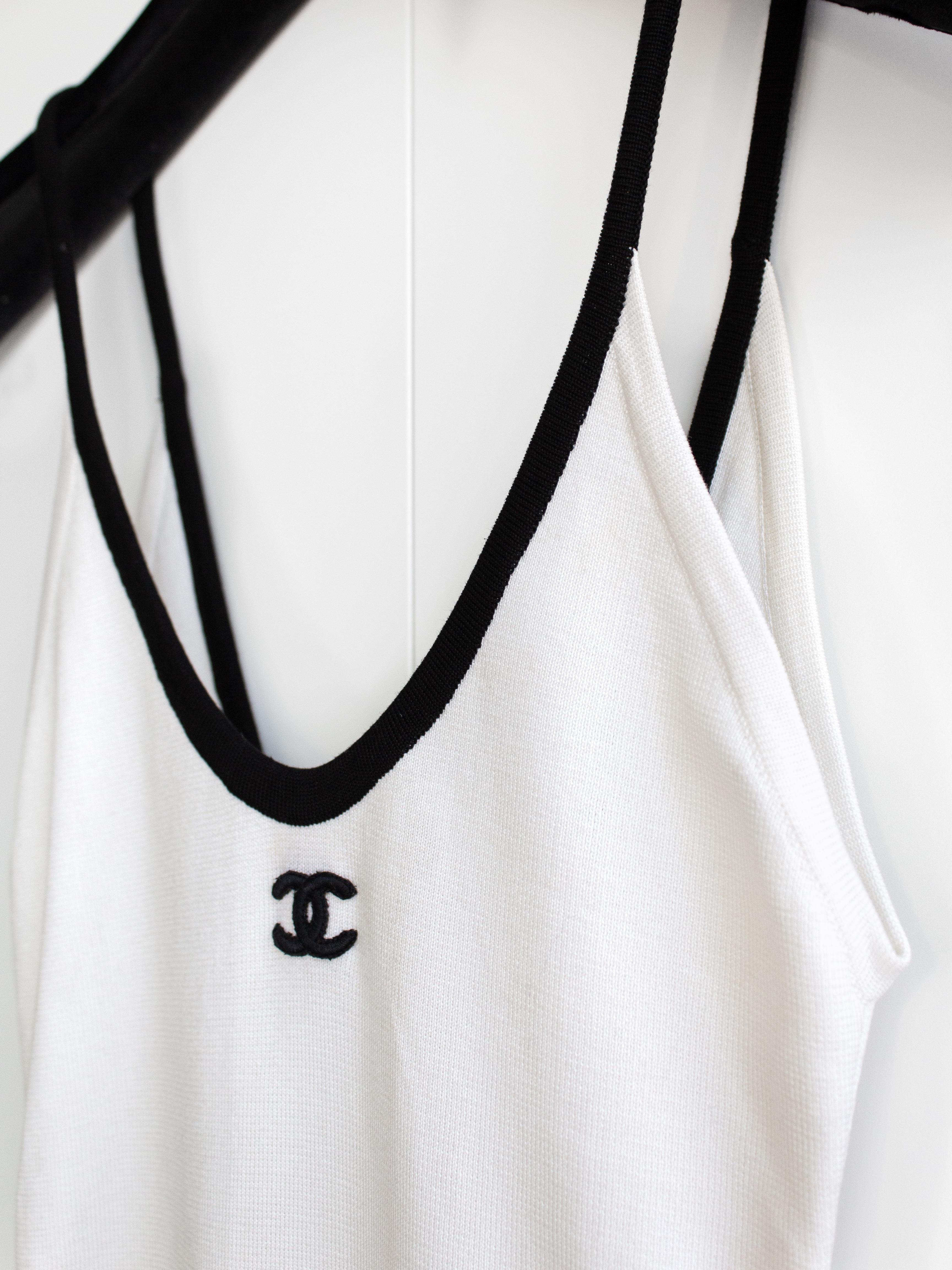 Chanel Vintage S/S 1994 White Black Trim CC Logo 94P Knit Bodysuit 2