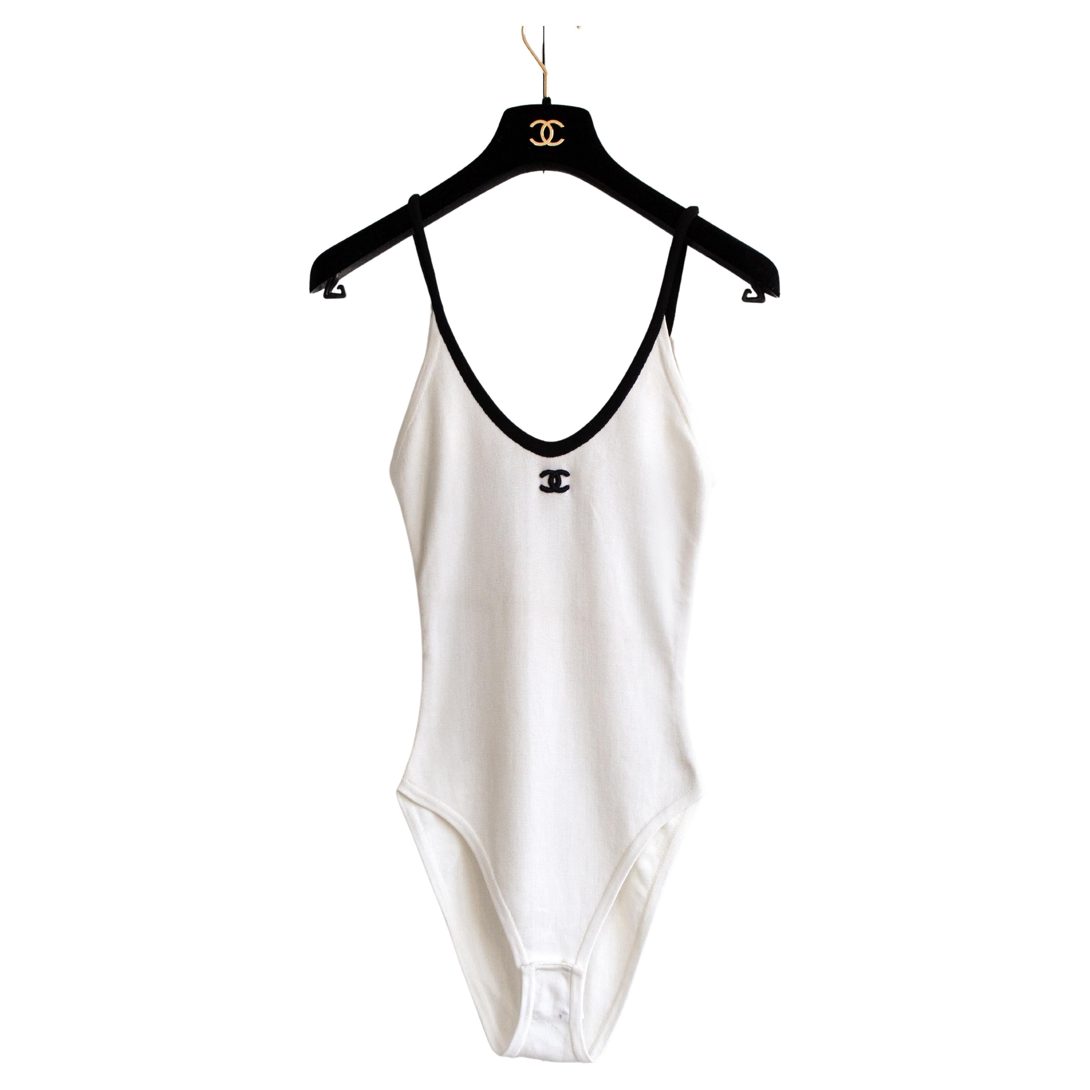 CHANEL Vintage Black ONE PIECE SWIMSUIT w/ CC LOGO Size 38 at 1stDibs