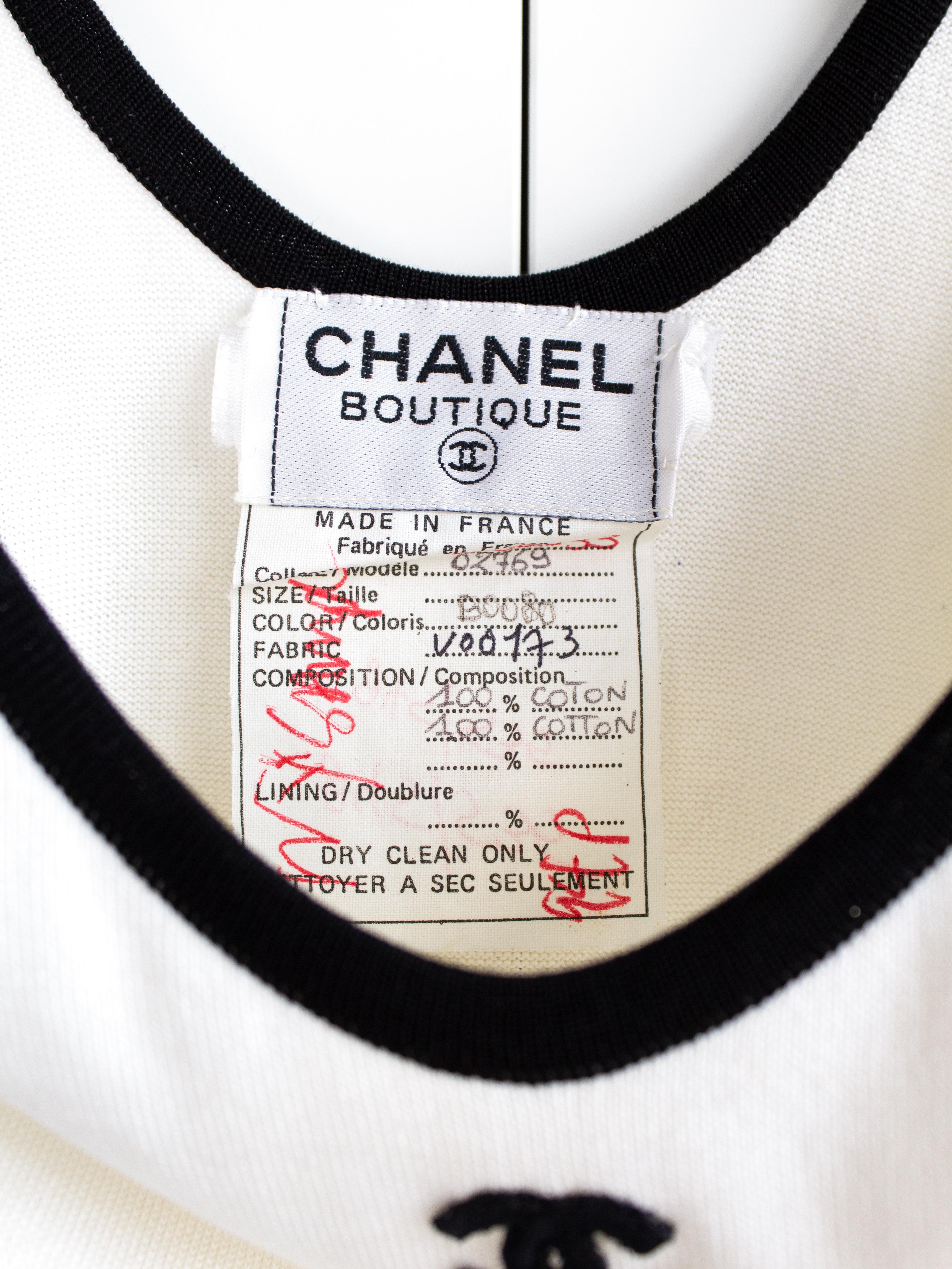 Women's Chanel Vintage S/S 1994 White Black Trim CC Logo 94P Knit Mini Dress