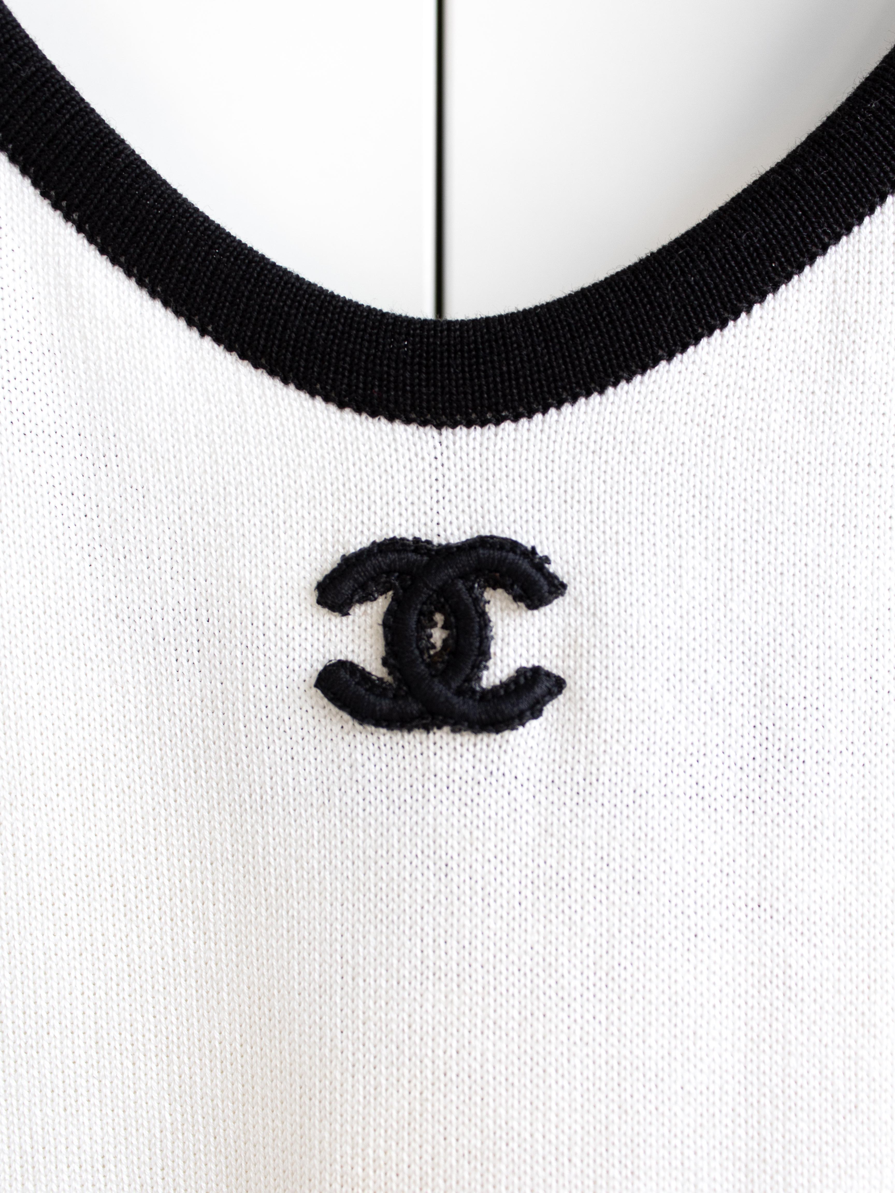 Chanel Vintage S/S 1994 White Black Trim CC Logo 94P Knit Mini Dress 1