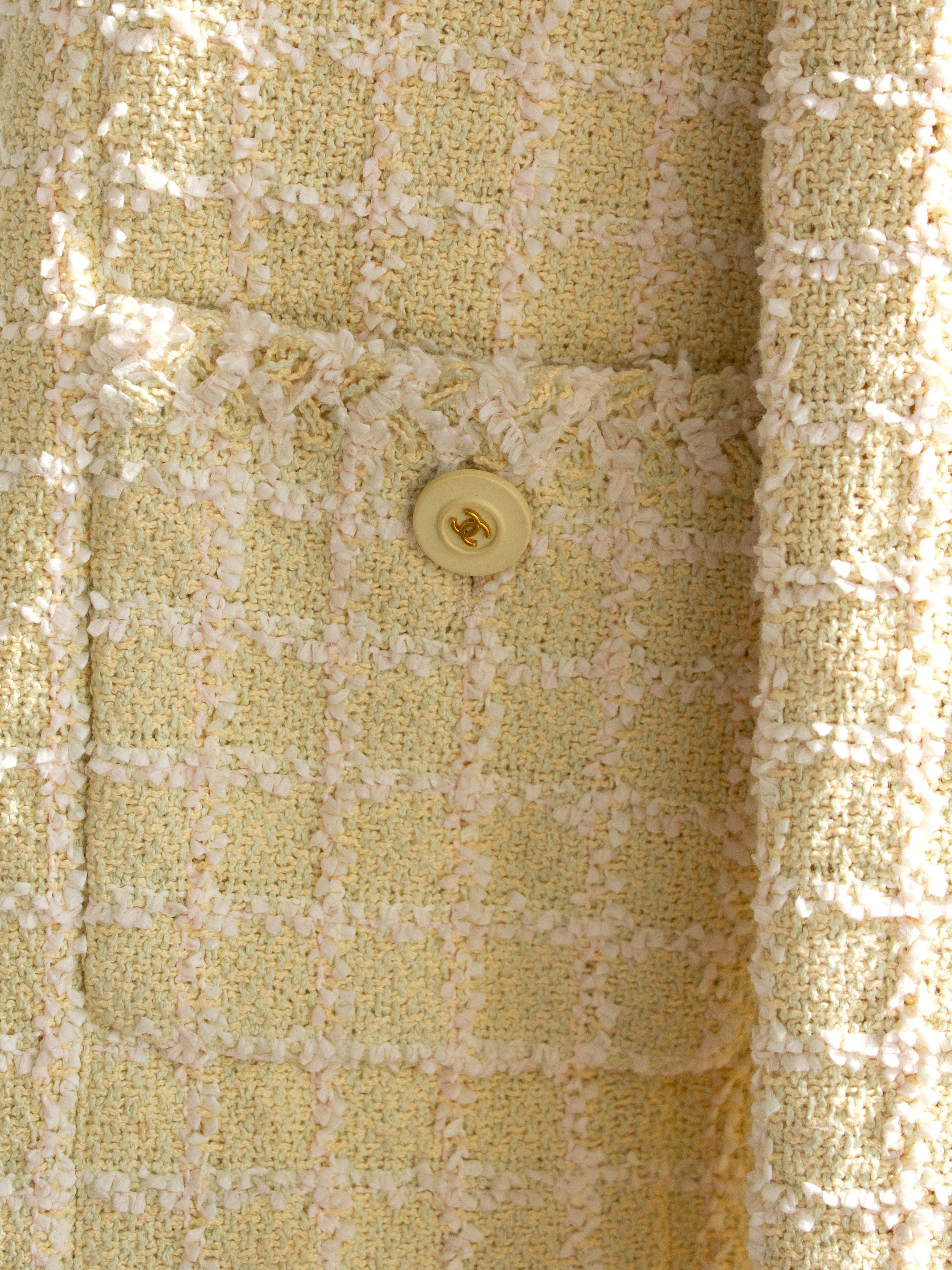 Chanel Vintage S/S 1994 Yellow Green Fantasy Tweed 94P Jacket Skirt Suit For Sale 6