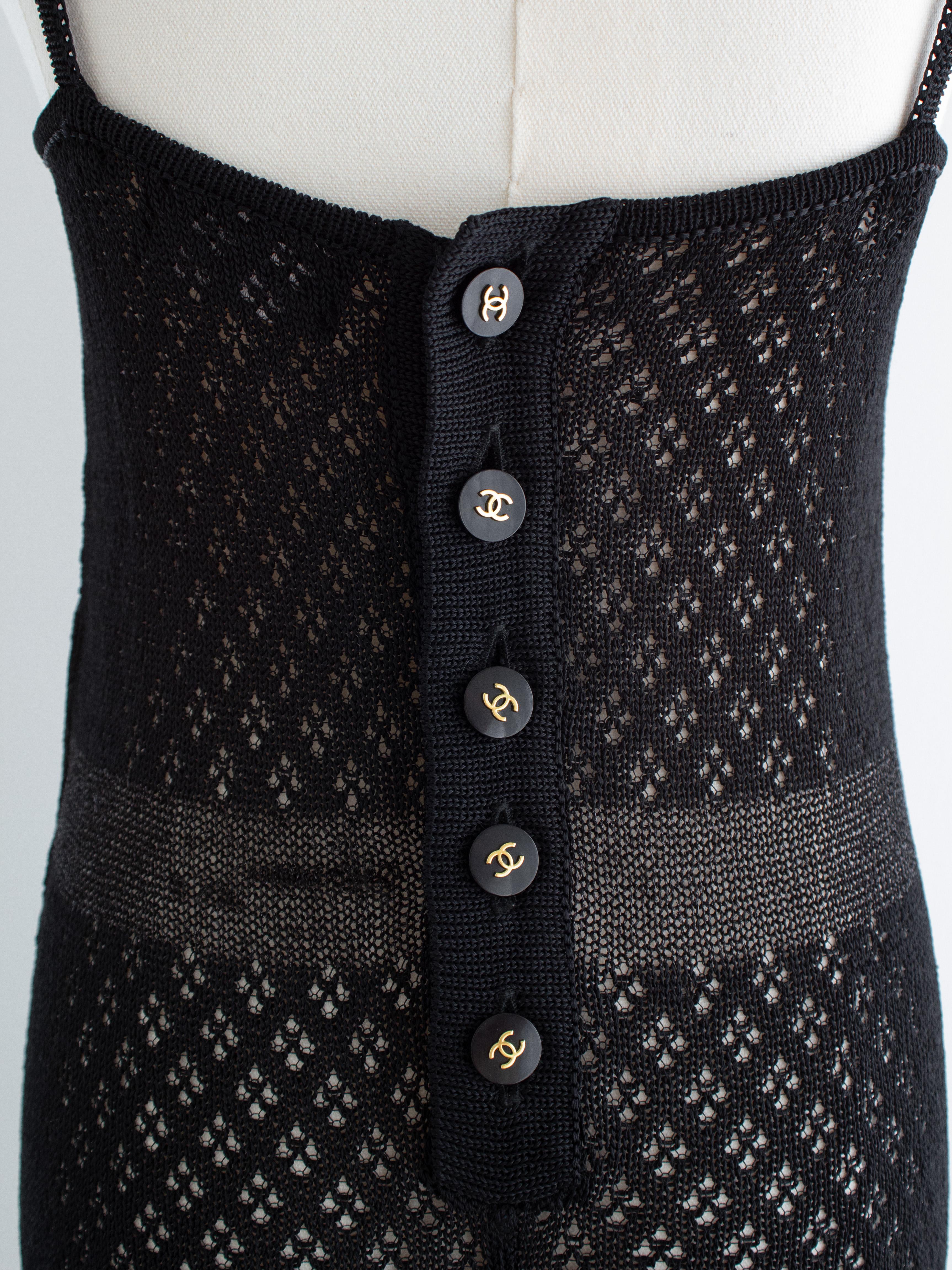 Chanel Vintage S/S 1995 Barbie Negro Punto Crochet Perla 95P Mono en venta 6