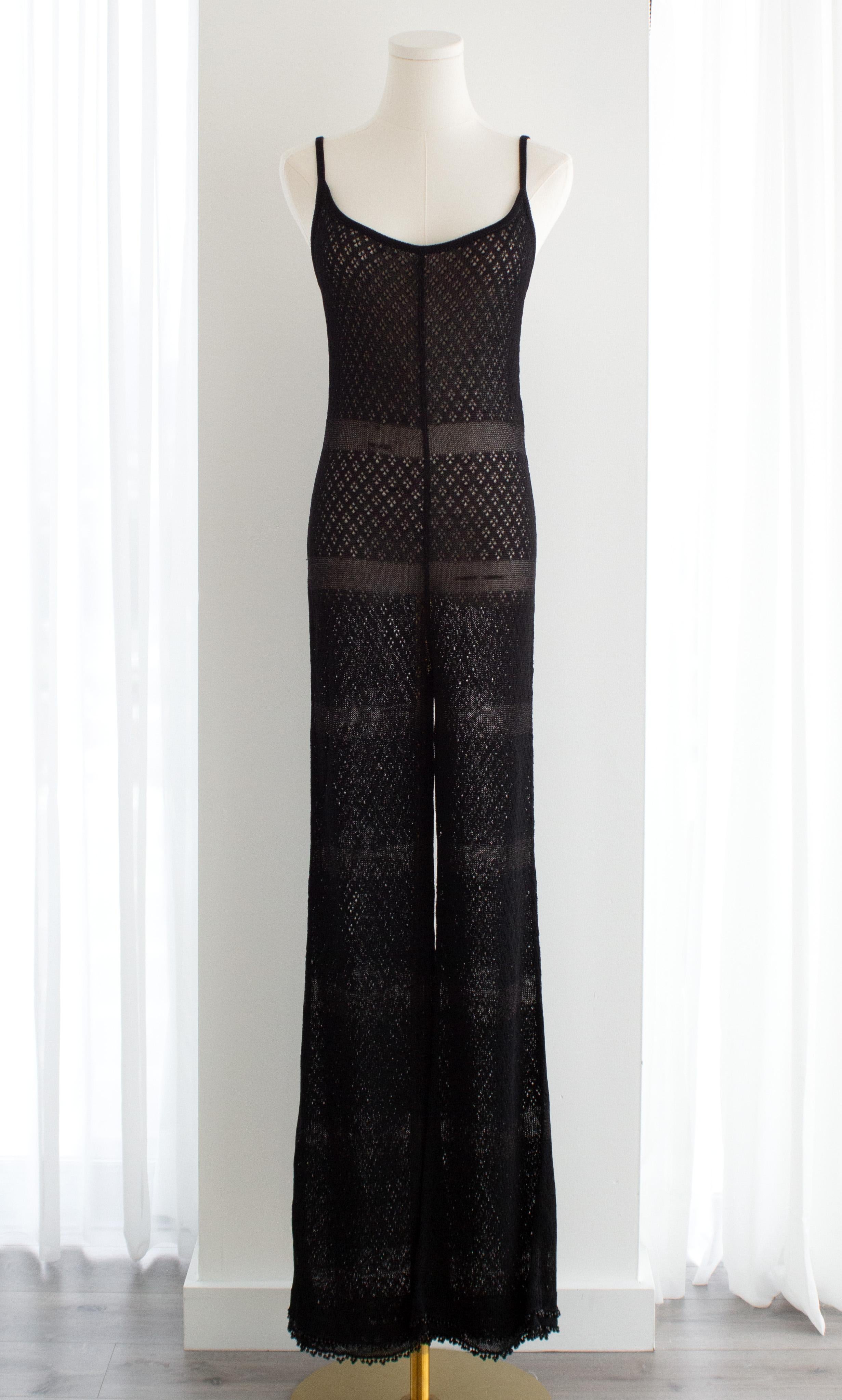 De las mujeres Chanel Vintage S/S 1995 Barbie Negro Punto Crochet Perla 95P Mono en venta