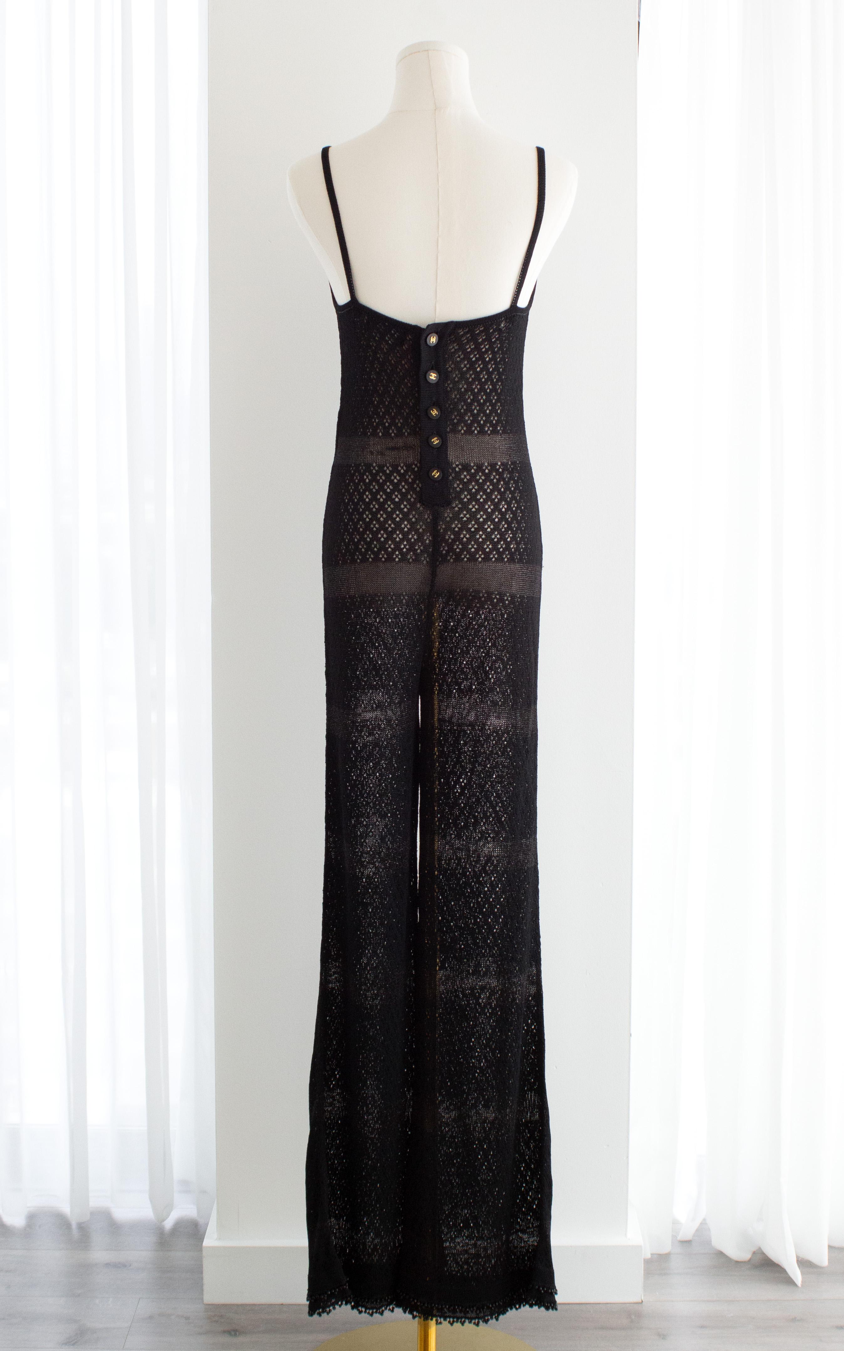 Chanel Vintage S/S 1995 Barbie Negro Punto Crochet Perla 95P Mono en venta 5