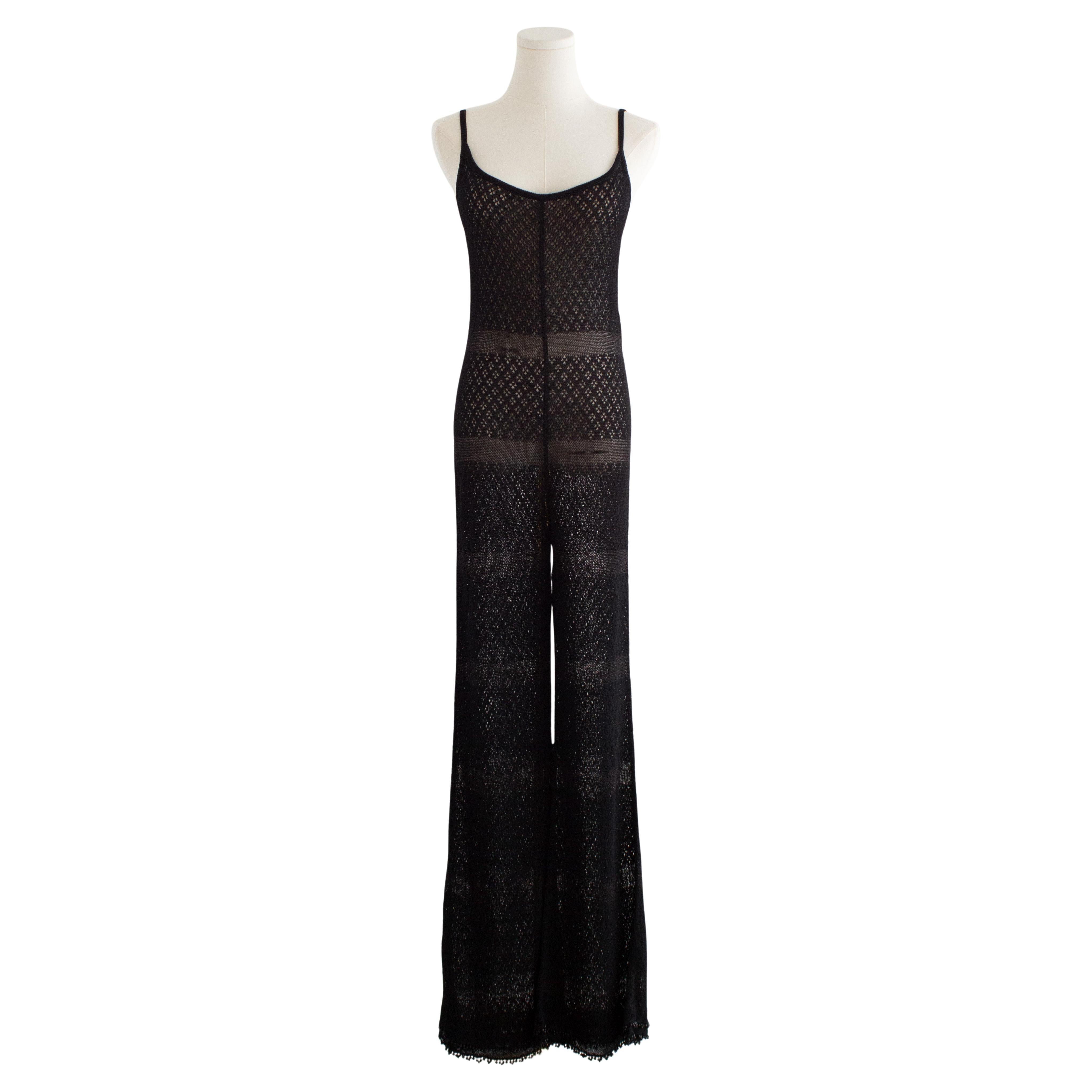 Chanel Vintage F/S 1995 Barbie Schwarzer Strick-Overall aus gehäkelter Perle 95P