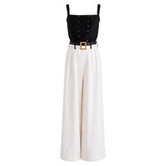 Chanel Vintage S/S 1995 Barbie Black White CC 95P Belt Linen Jumpsuit