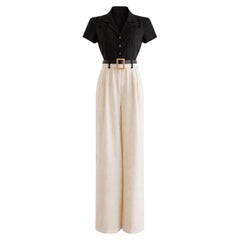 Chanel Vintage S/S 1995 Barbie Black White CC Belt Linen Jumpsuit 95P