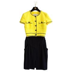 Chanel Vintage S/S 1995 Barbie Cropped Yellow Black 95P Jacket Corset Skirt Suit
