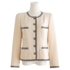 Chanel Vintage S/S 1995 Barbie Ivory Ecru Black Tweed Braided CC 95P Jacket
