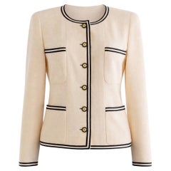Chanel Vintage S/S 1995 Barbie Ivory Ecru Black Tweed Braided CC 95P Jacket