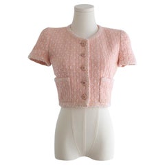Chanel Vintage S/S 1995 Barbie Pink Pastel Tweed 95P Cropped Jacket
