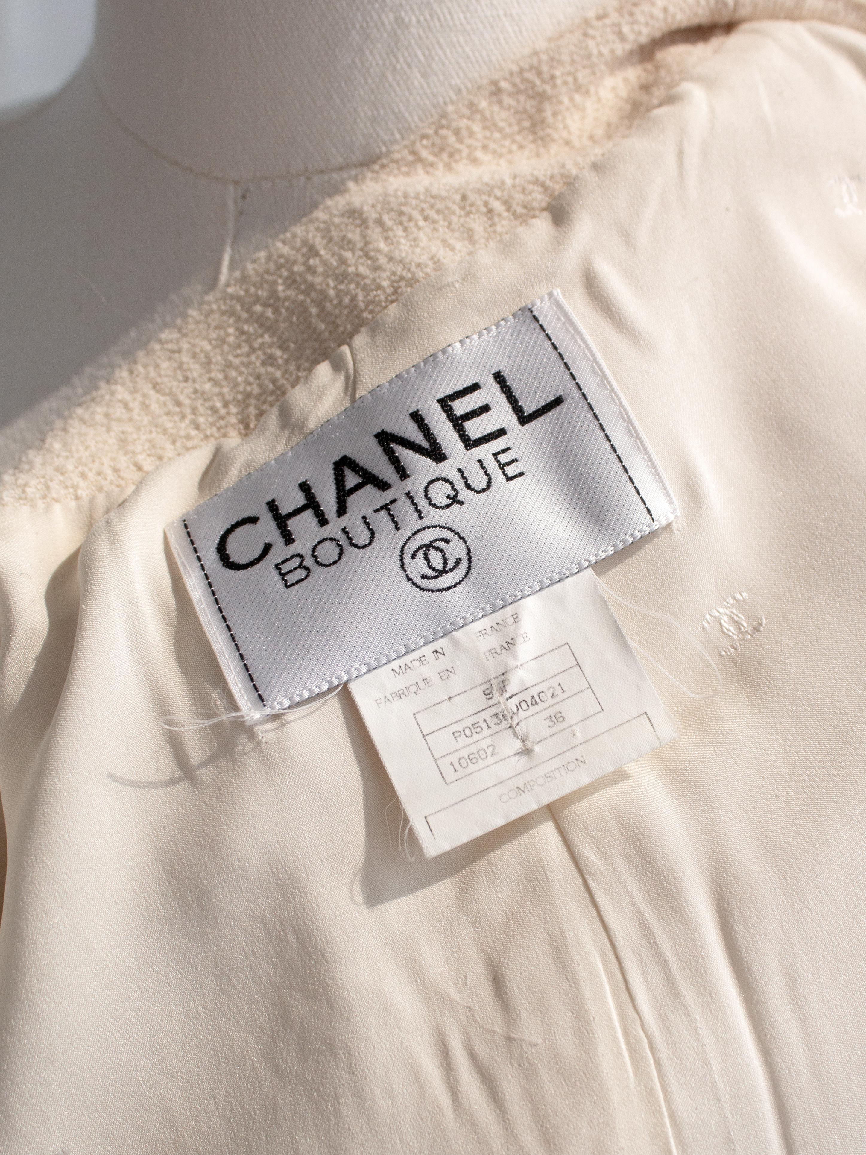 Chanel Vintage S/S 1995 Ivory Ecru Black Gold Zip Tweed 95P Jacket For Sale 10