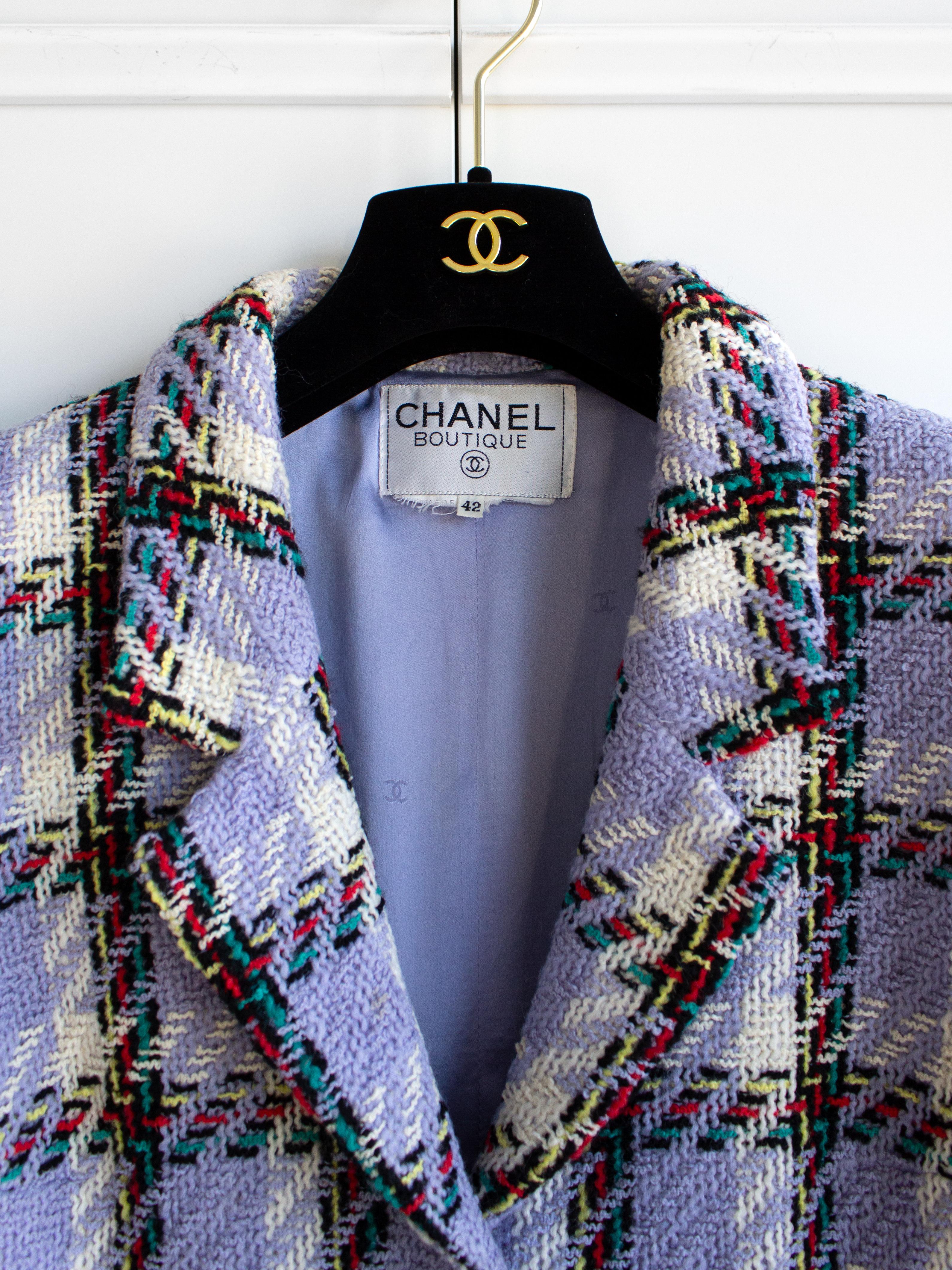 Chanel Vintage S/S 1995 Lavender Purple Multicolor Plaid Barbie 95P Tweed Jacket 3