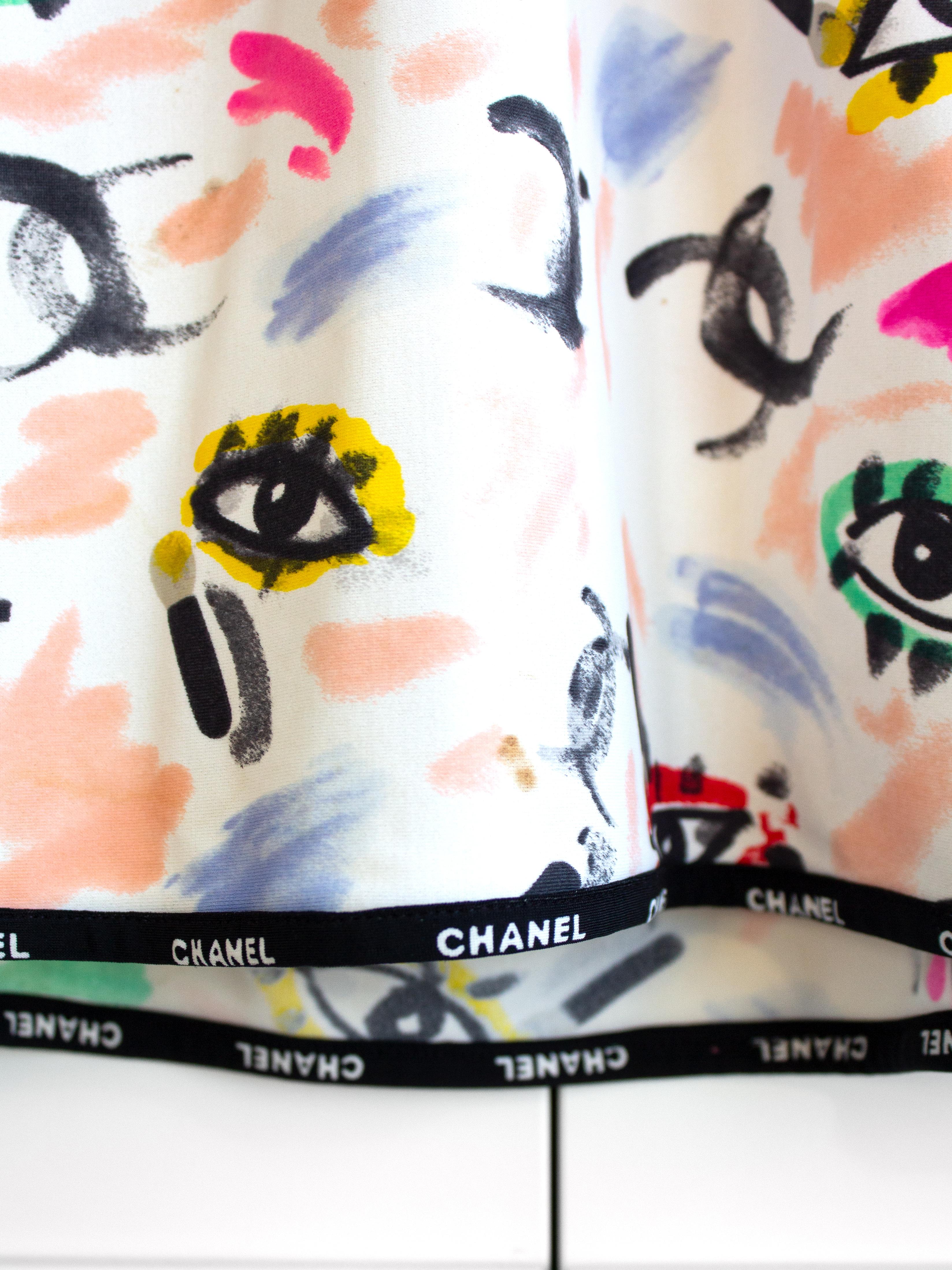 Chanel Vintage S/S 1995 Multicolor Eye Logo Print 95P Beach Dress 6