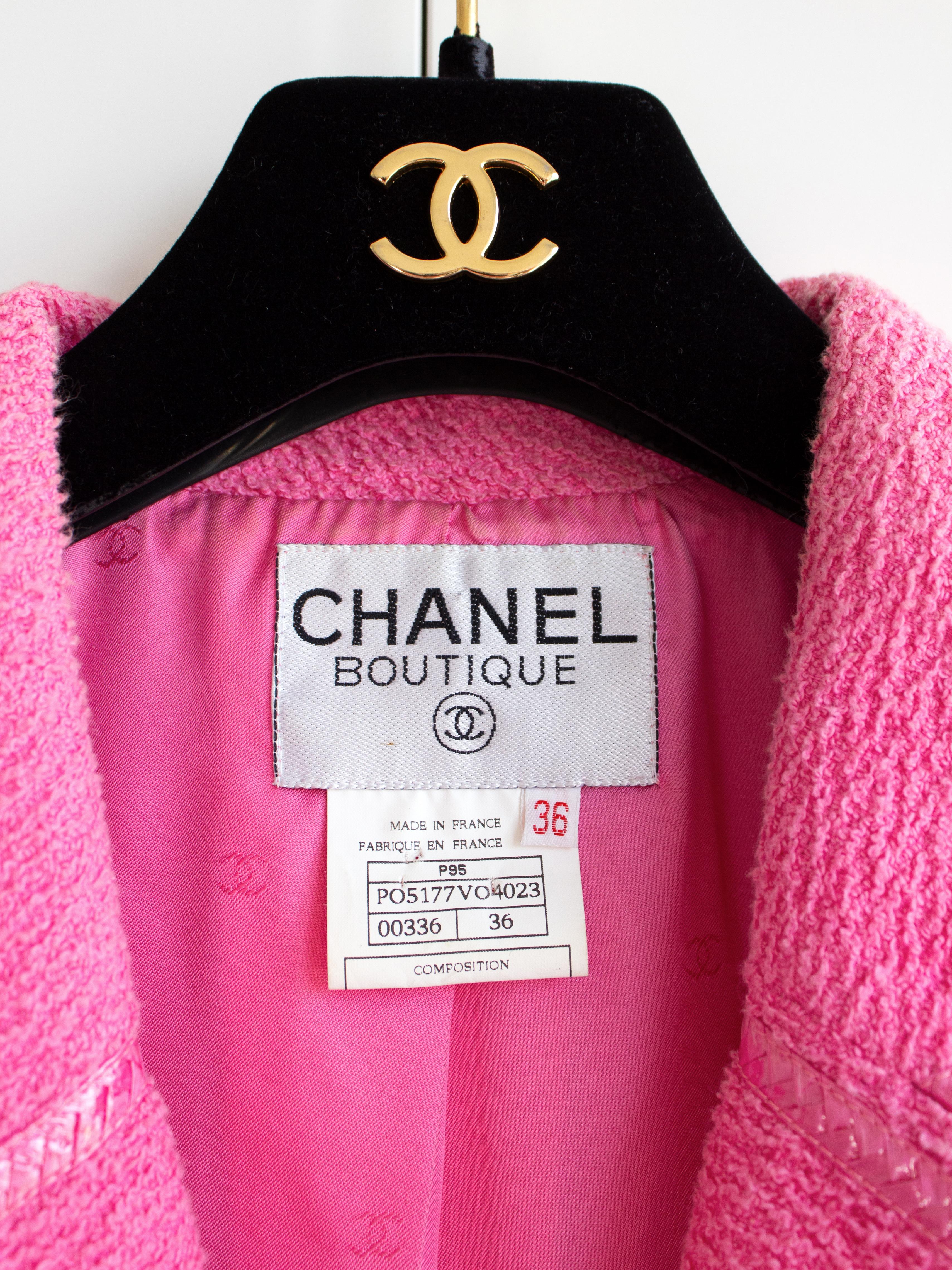 Chanel Vintage S/S 1995 Pink Barbie Gold Zip Tweed 95P Jacket Skirt Suit 5