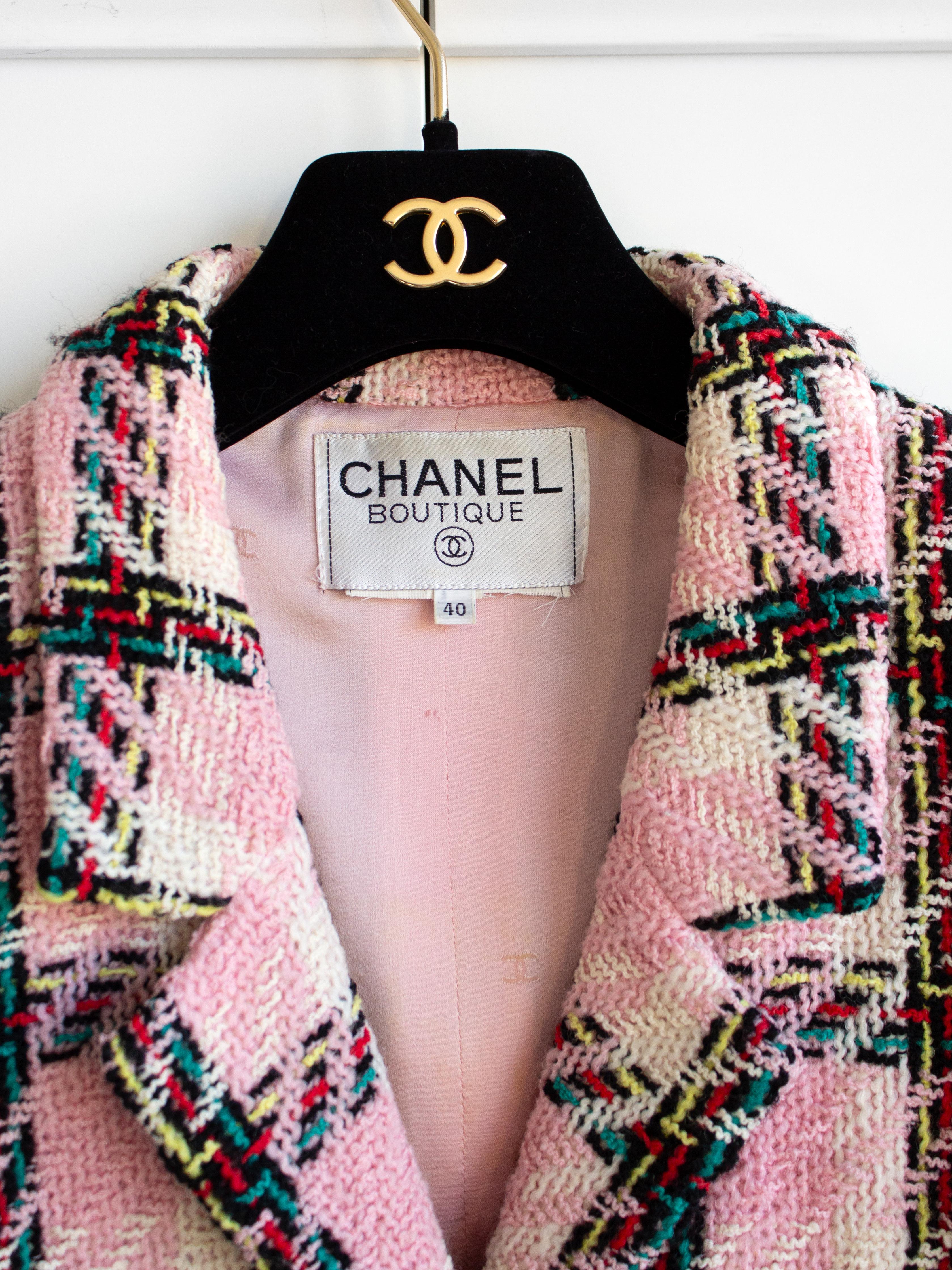 Chanel Vintage S/S 1995 Pink Multicolor Plaid Barbie 95P Tweed Jacket 3