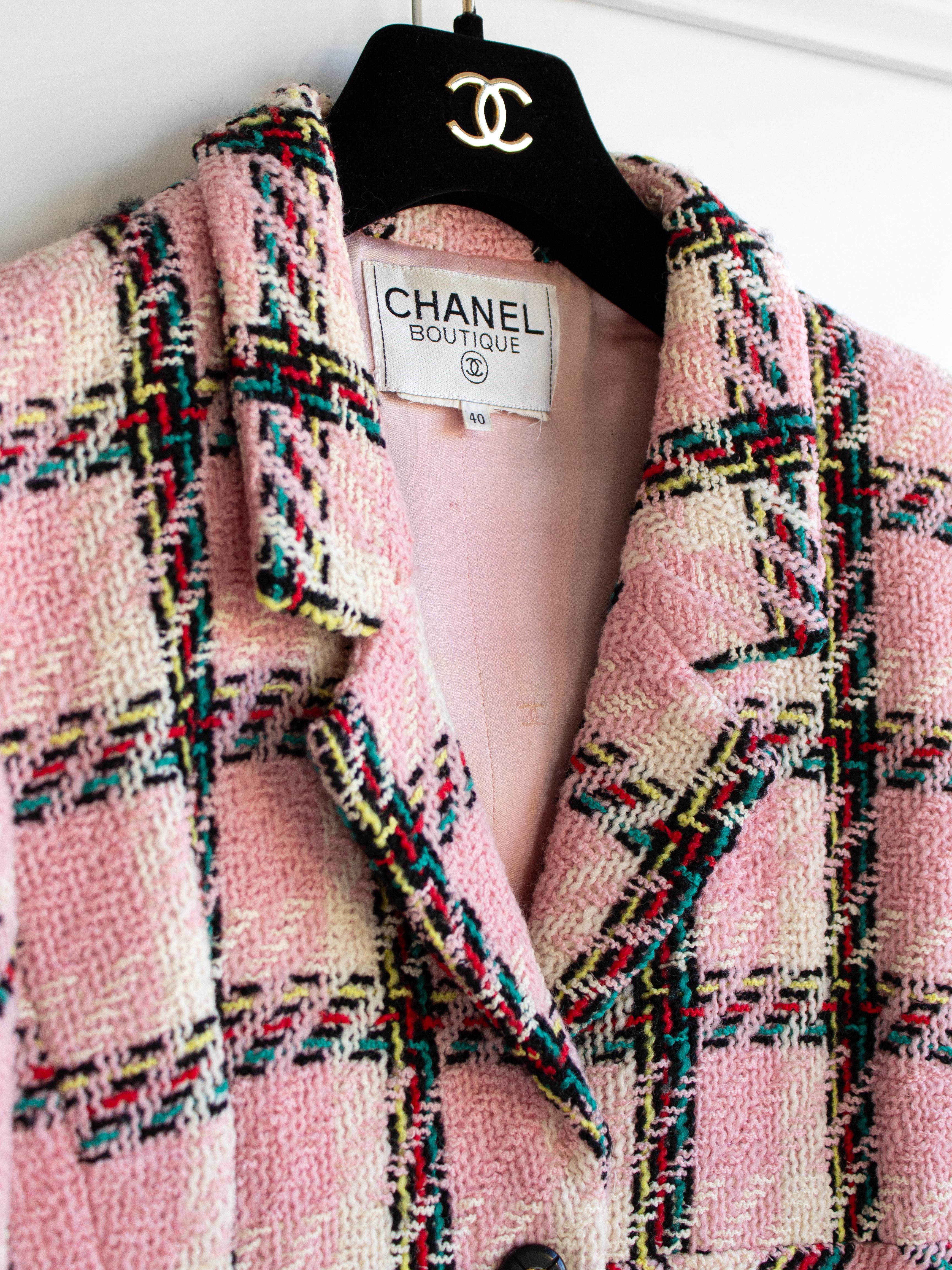 Chanel Vintage S/S 1995 Pink Multicolor Plaid Barbie 95P Tweed Jacket 5