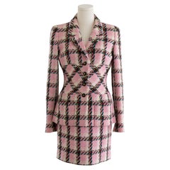 Chanel Vintage S/S 1995 Pink Multicolor Plaid Barbie 95P Tweed Jacket Suit