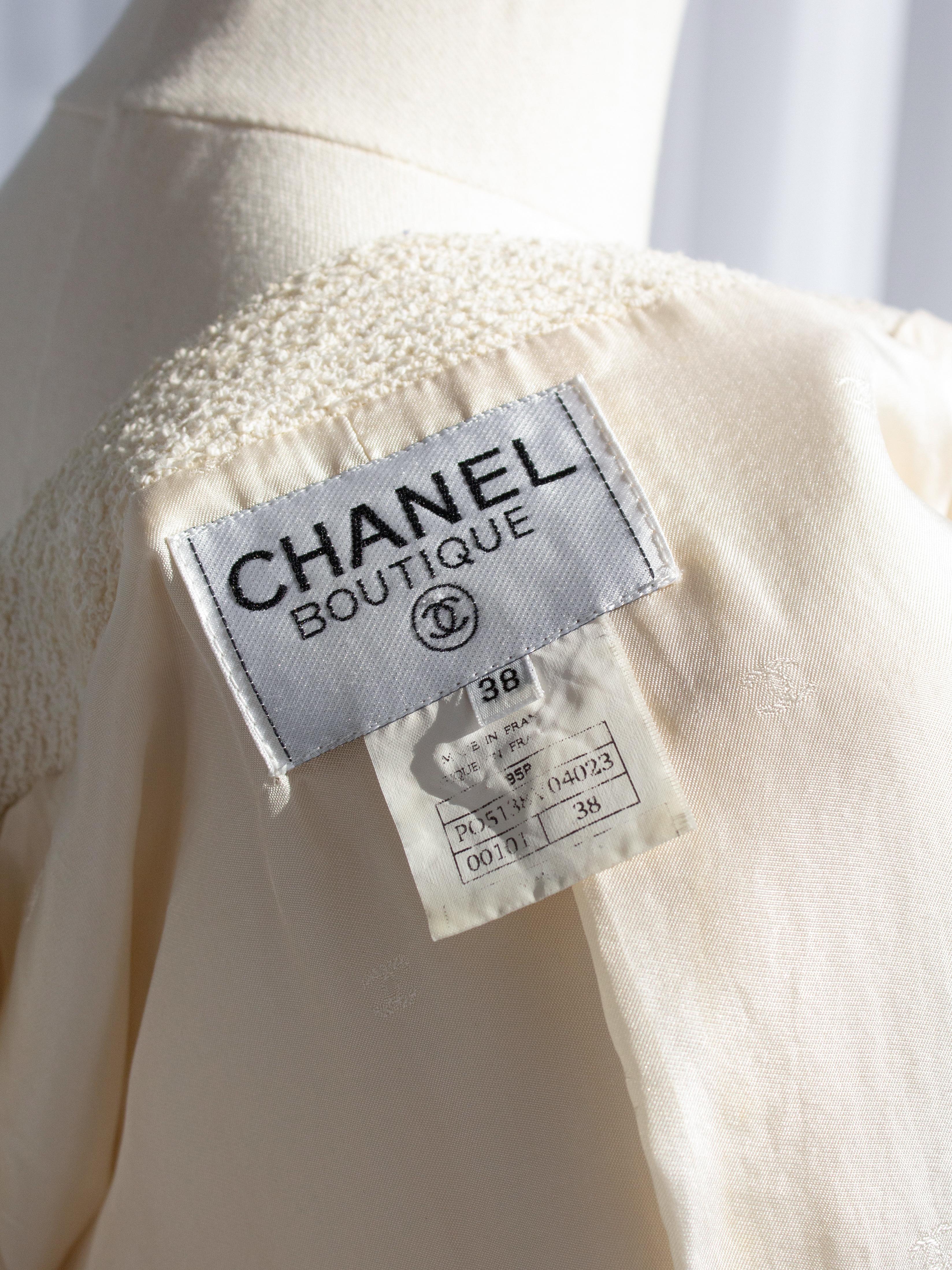 Chanel Vintage S/S 1995 White Ivory Black Tweed 95P Jacket Skirt Suit 6