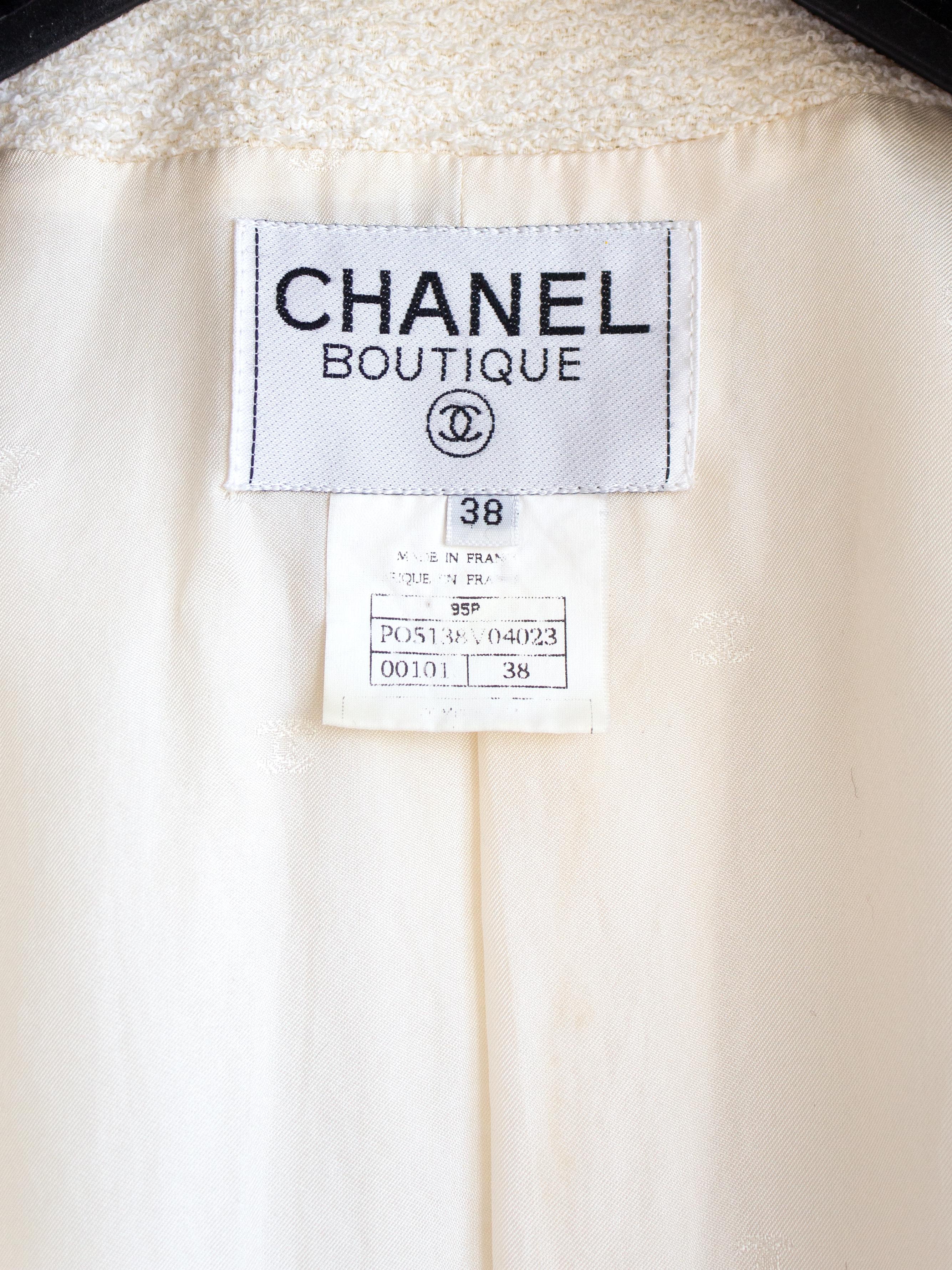 Chanel Vintage S/S 1995 White Ivory Black Tweed 95P Jacket Skirt Suit For Sale 3
