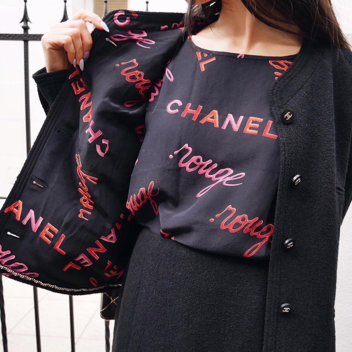 Chanel Vintage S/S 1996 Black Red Rouge Print Tweed 96P Jacket 14