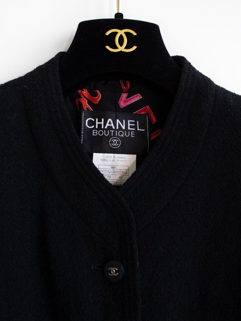 Chanel Vintage S/S 1996 Black Red Rouge Print Tweed 96P Jacket at 1stDibs
