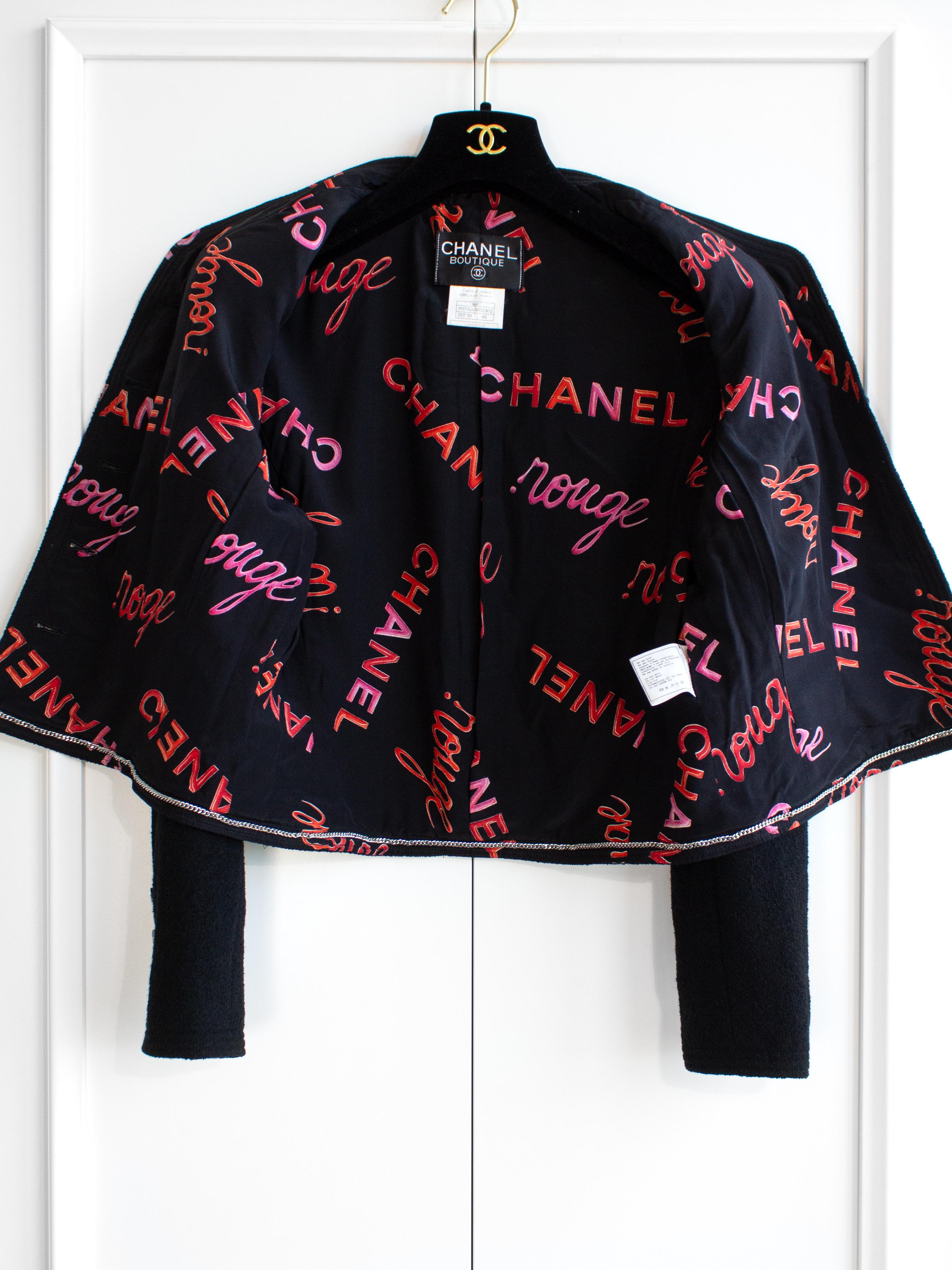 Chanel Vintage S/S 1996 Black Red Rouge Print Tweed 96P Jacket 4