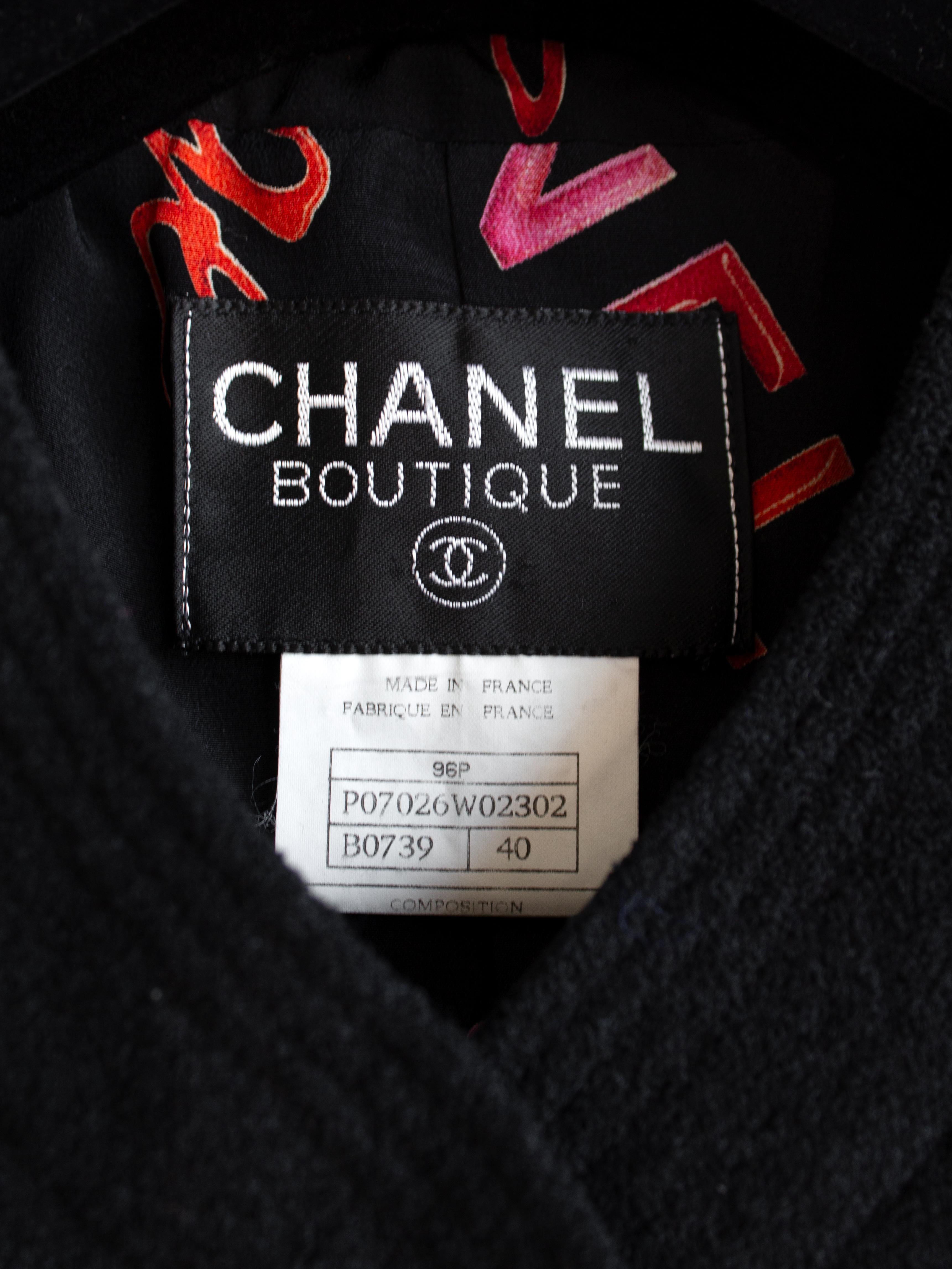 Chanel Vintage S/S 1996 Black Red Rouge Print Tweed 96P Jacket 5
