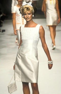 Chanel Vintage S/S 1996 Bride Embellished White Shantung Silk 96P Mini Dress