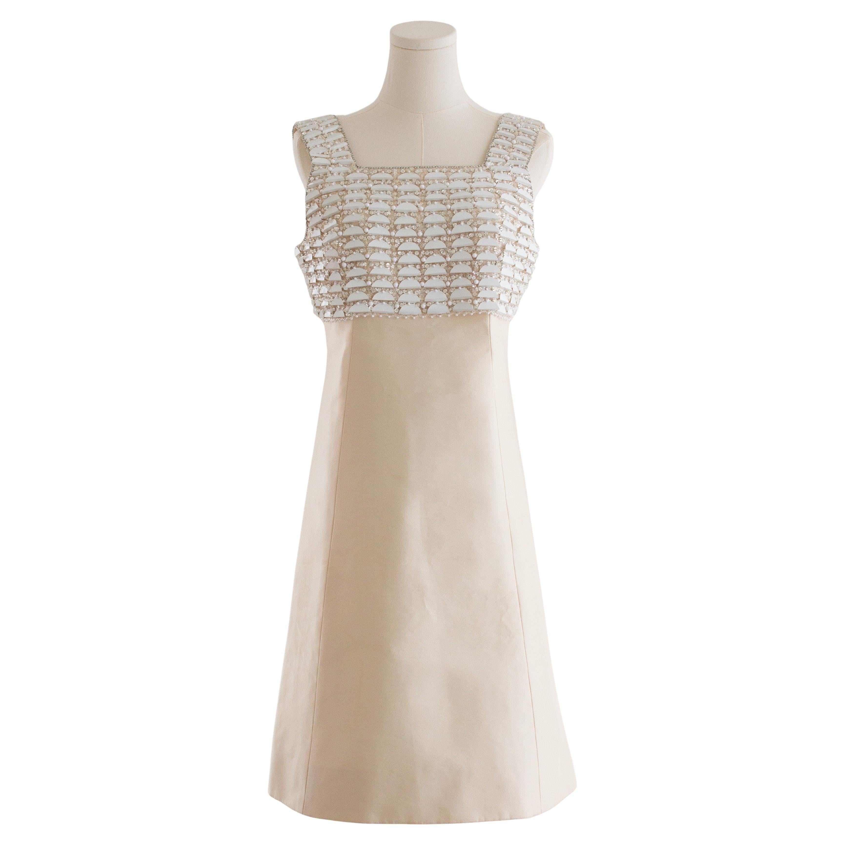 Chanel Vintage S/S 1996 Bride Embellished White Shantung Silk 96P Mini Dress
