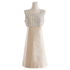 Chanel Vintage S/S 1996 Bride Embellished White Shantung Silk 96P Mini Dress