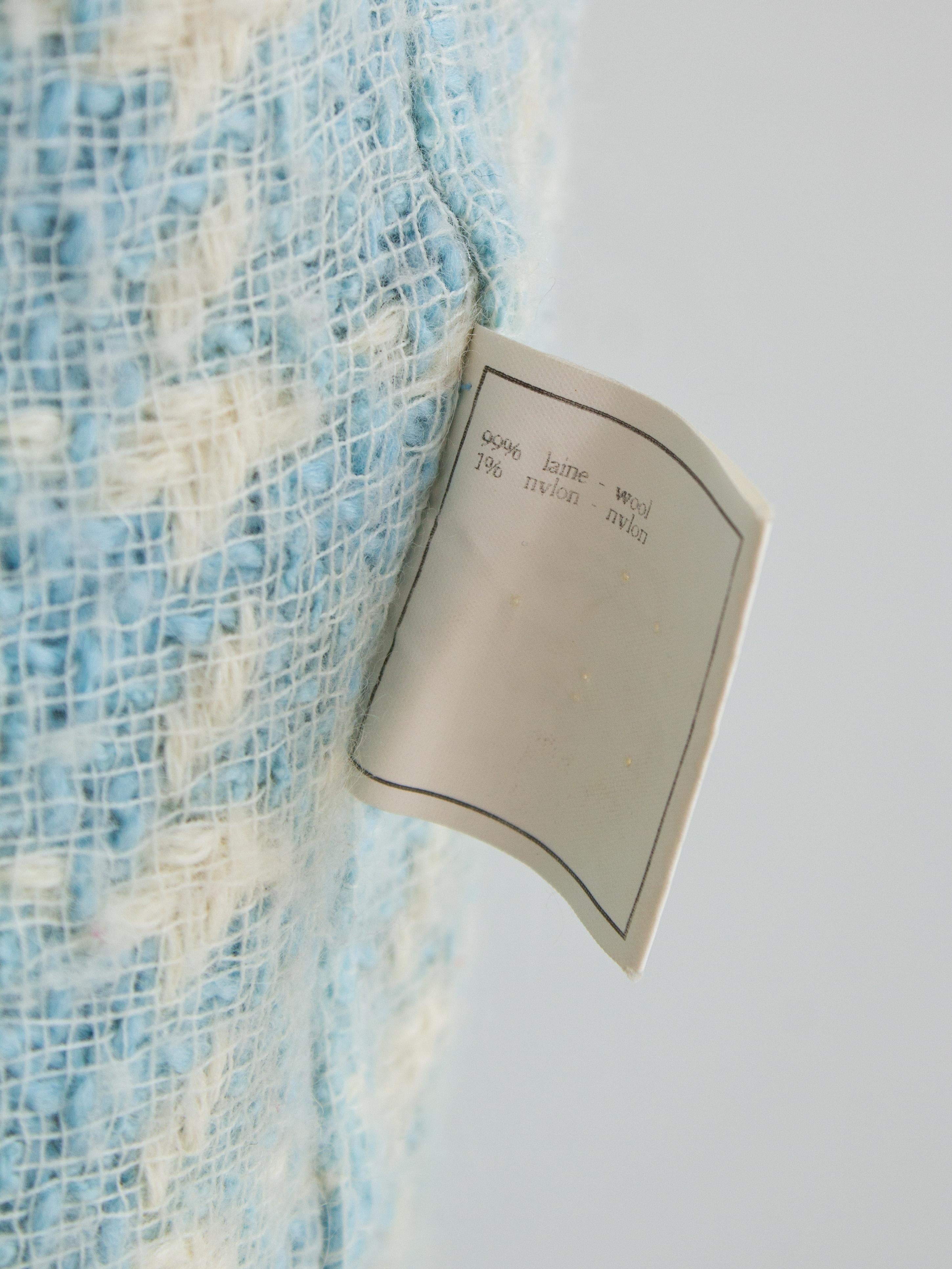 Chanel Vintage S/S 1996 Sky Blue Plaid 96P Tweed Jacket For Sale 8