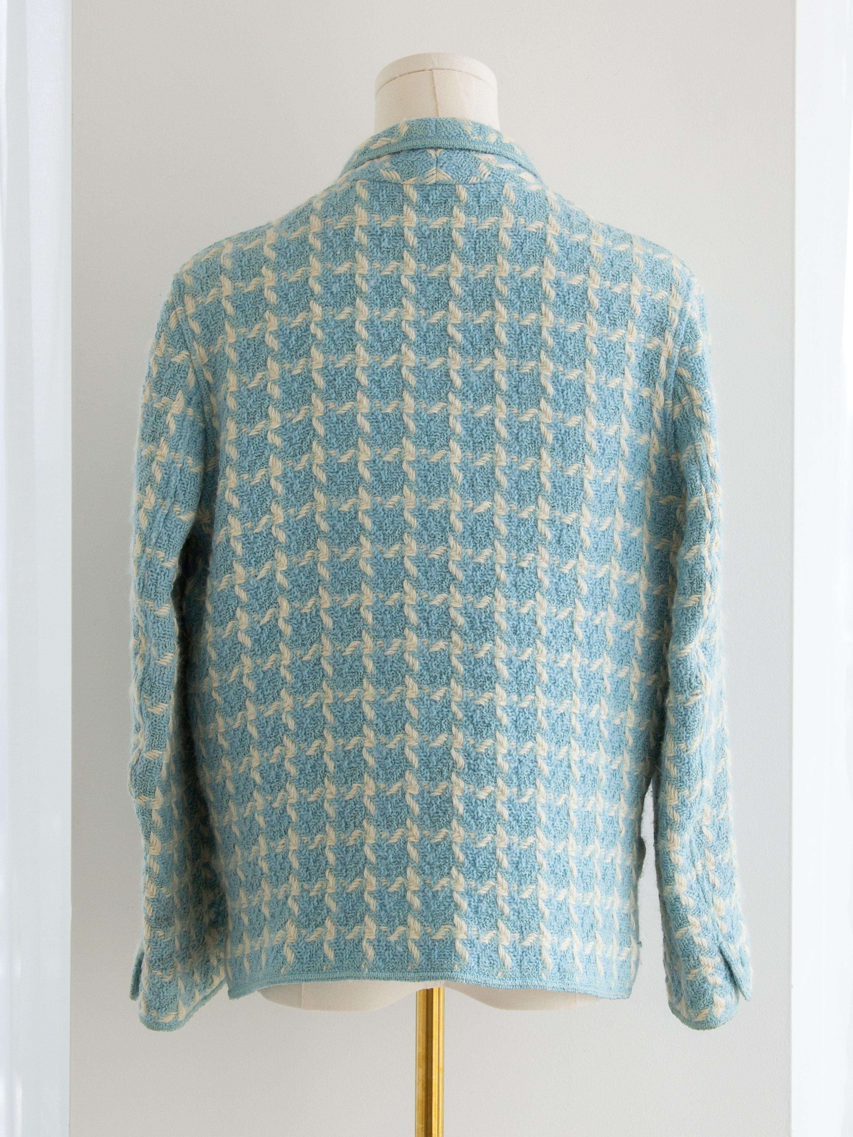 Chanel Vintage S/S 1996 Sky Blue Plaid 96P Tweed Jacket For Sale 2