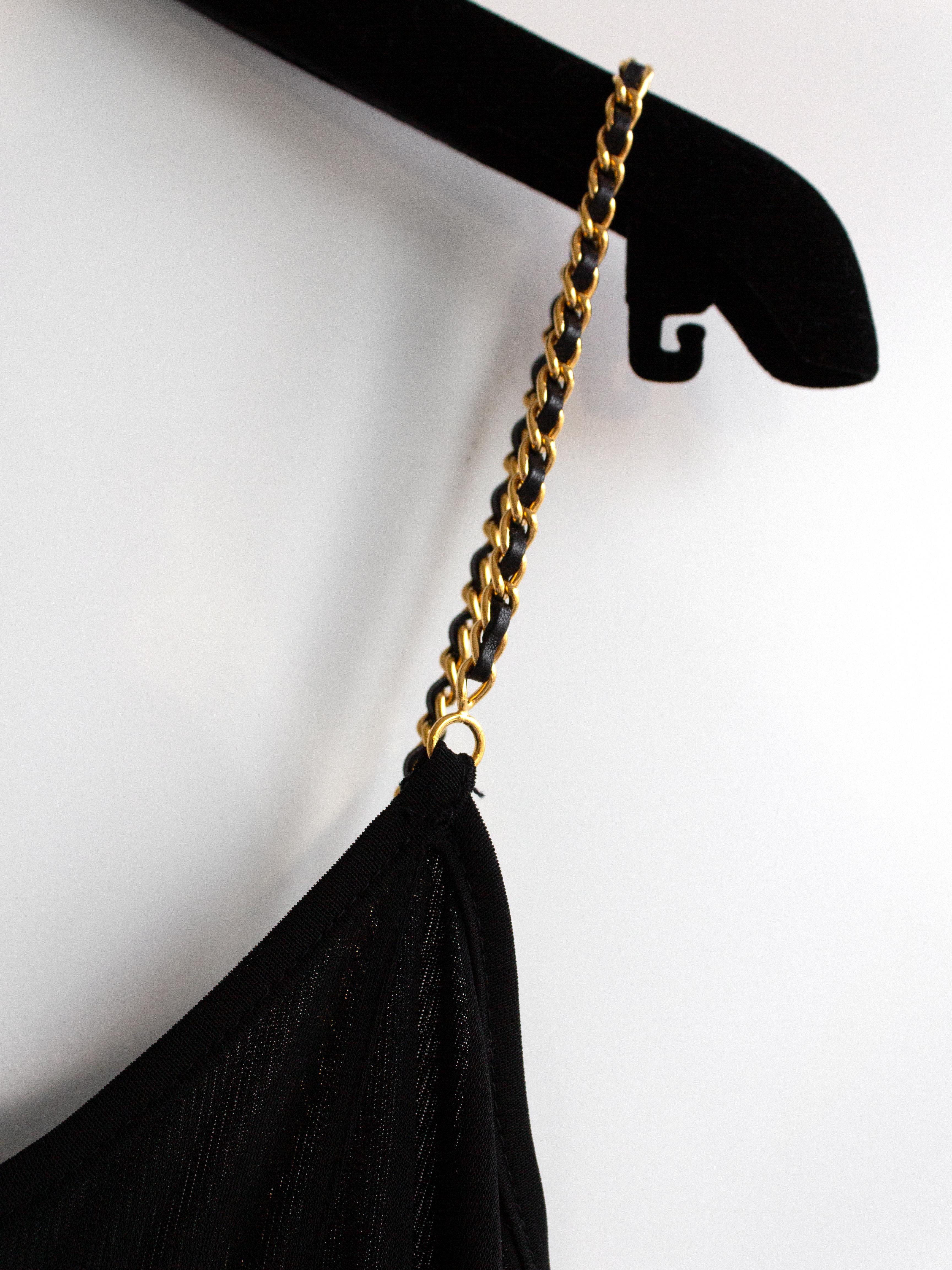 Chanel Vintage S/S 1997 Black Gold Chain Straps Skater LBD Mini 97P Dress 6