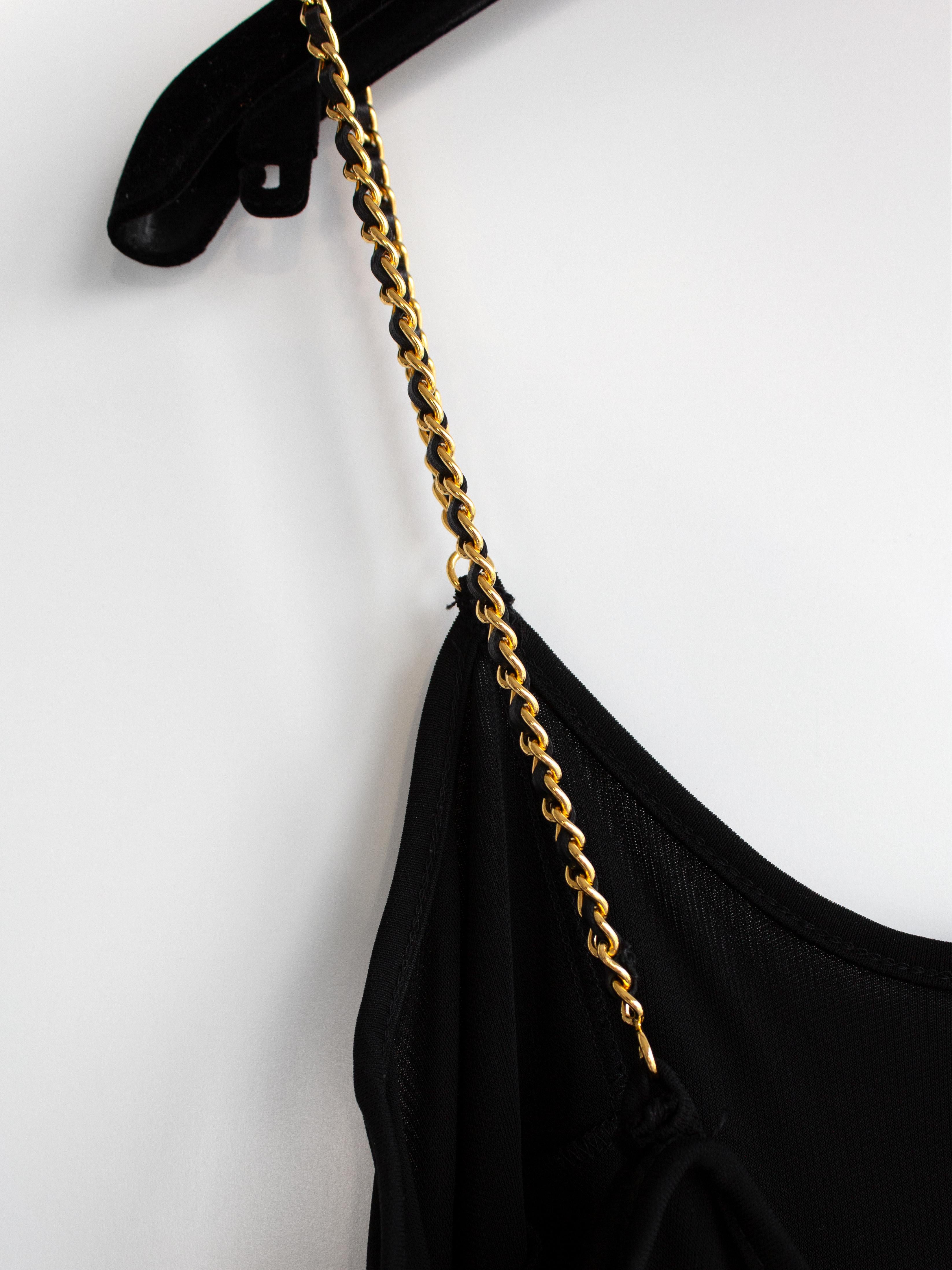 Chanel Vintage S/S 1997 Black Gold Chain Straps Skater LBD Mini 97P Dress 9